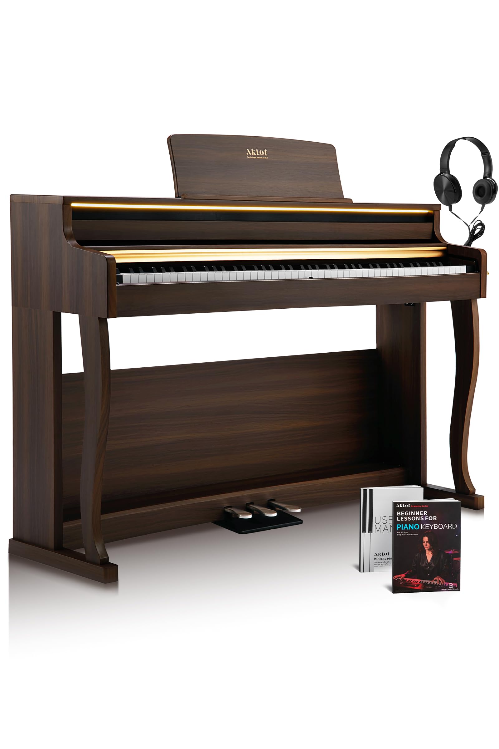 AKLOT Upright Digital Piano Keyboard: 88-Key Graded Hammer Action Weighted Keyboard with Ambient Light, Triple Pedal, USB-MIDI, 