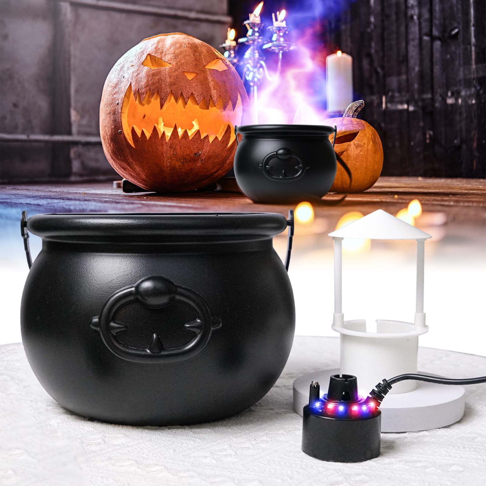 DC24V Led RGB Ultrasonic Mist Maker Fogger with 7.87Inch Cauldron for Halloween Decorations Indoor, Mini Fog Machine for Hallowe