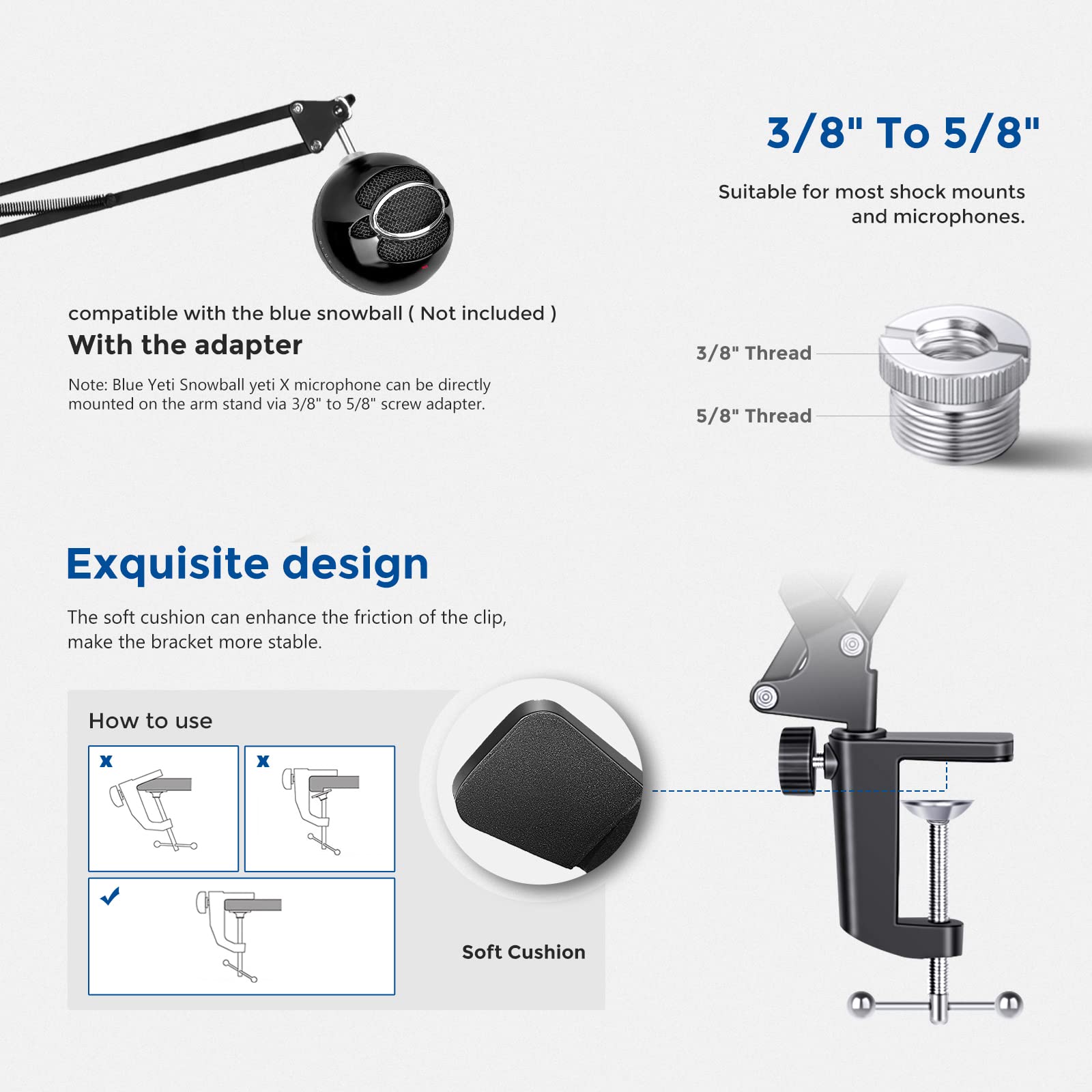 Neewer Microphone Arm Stand, Suspension Boom Scissor Mic Arm Stand with 3/8    to 5/8    Screw and Cable Ties Compatible with Bl