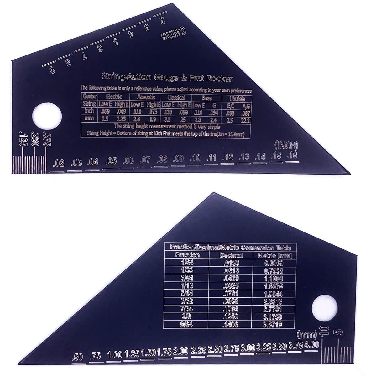 Jiayouy Set of 3 Pieces Luthier Tools Black Plating Guitar Neck Notched Straight Edge String Action Gauge Ruler Fret Rocker for