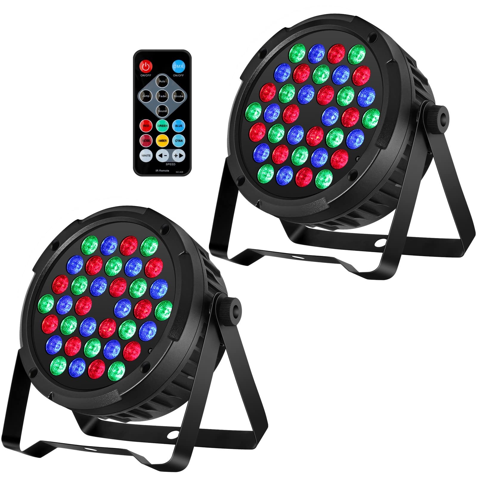 Oppsk Led Stage Par Lights - 36W Rgb Dj Par Can Lights 2 Pack Sound Activated With Remote Dmx Control Uplights For Events Weddin