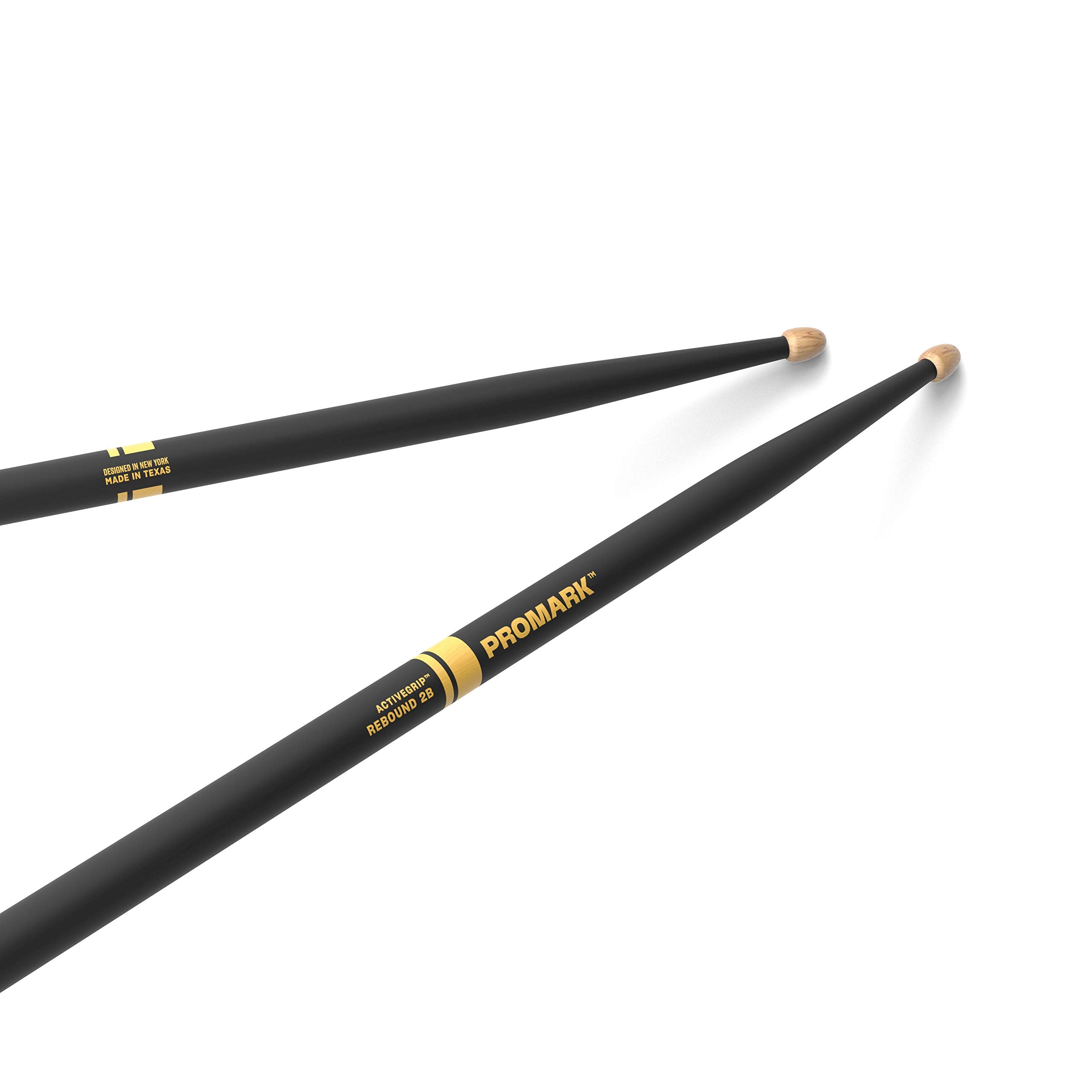 Promark ActiveGrip Drum Sticks - Rebound 2B Drumsticks - For Secure, Comfortable Grip - Gets Tackier As Your Hands Sweat - Hicko