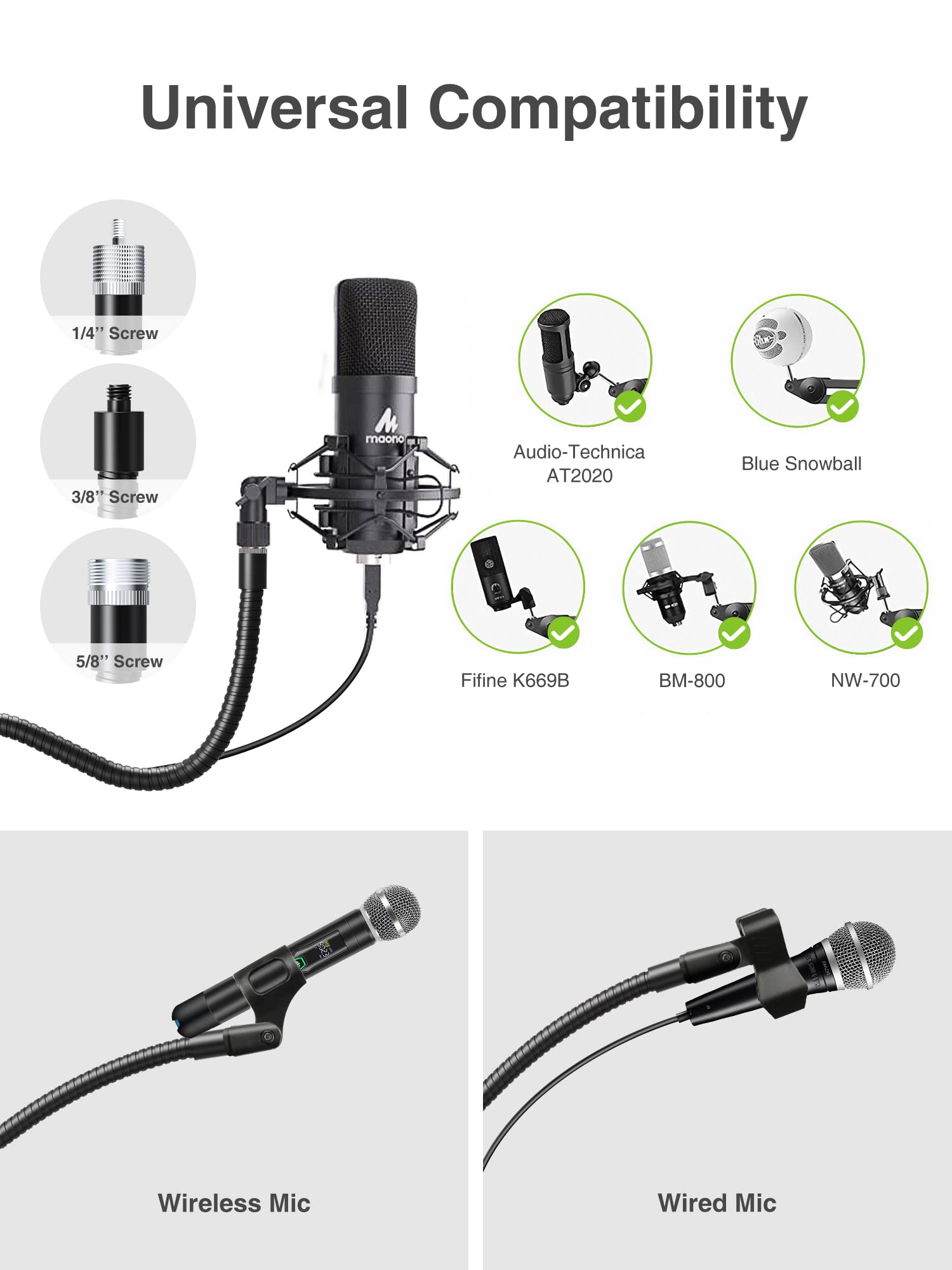 Elitehood Aluminum Foldable Microphone Stand, 82 Tall & Height Adjustable Mic Stand Boom, Microphone Tripod Stand with Mic Clip