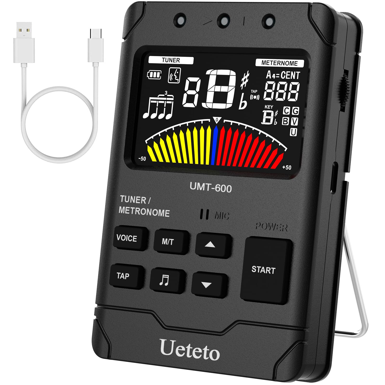 Ueteto Metronome Tuner for All Instruments, Rechargeable Digital Metronome with English Vocal Counting and TAP Function, Tuner w