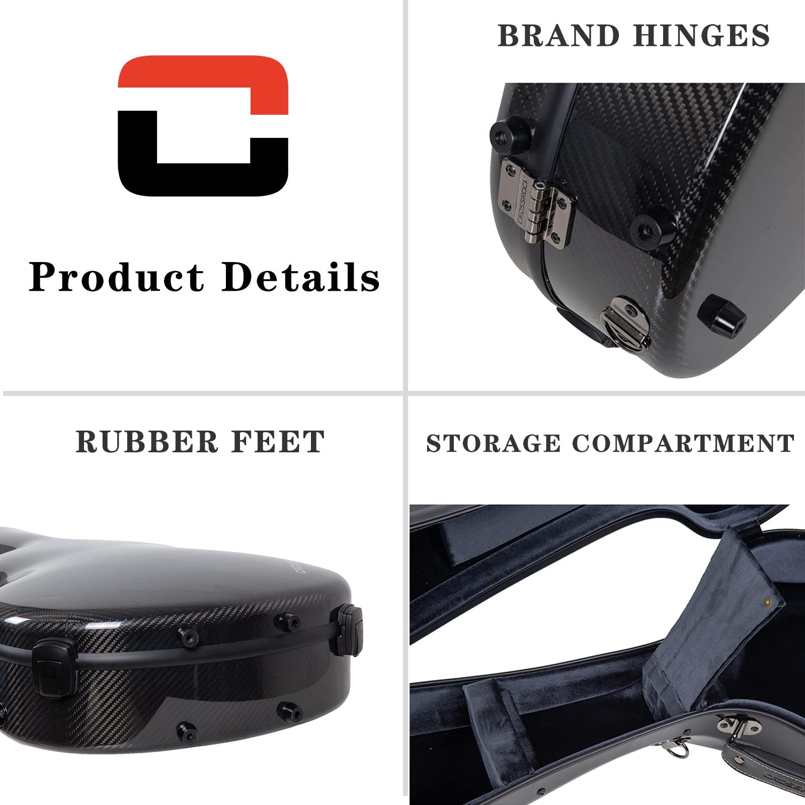 Air Carbon by Crossrock | 4/4 Classical Guitar Flight Case - 3K Twill Weave Carbon Fiber in Obsidian Black - TSA Lock & Ergonomi