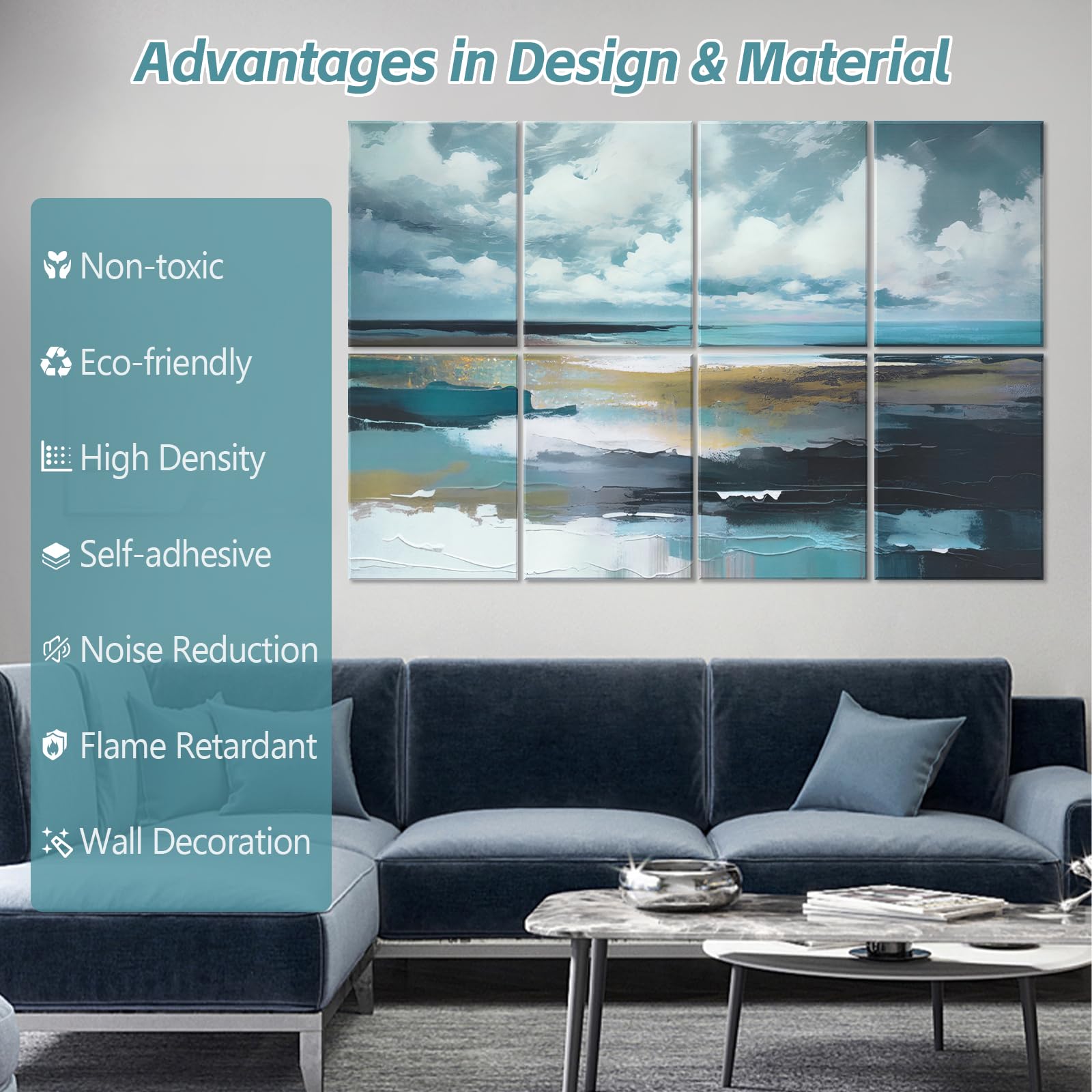 AtawLege 8 Pack Art Acoustic Panels, 48''X32'' Self-adhesive Soundproof Wall Panels, Decorative Sound Absorbing Panel, Acoustic