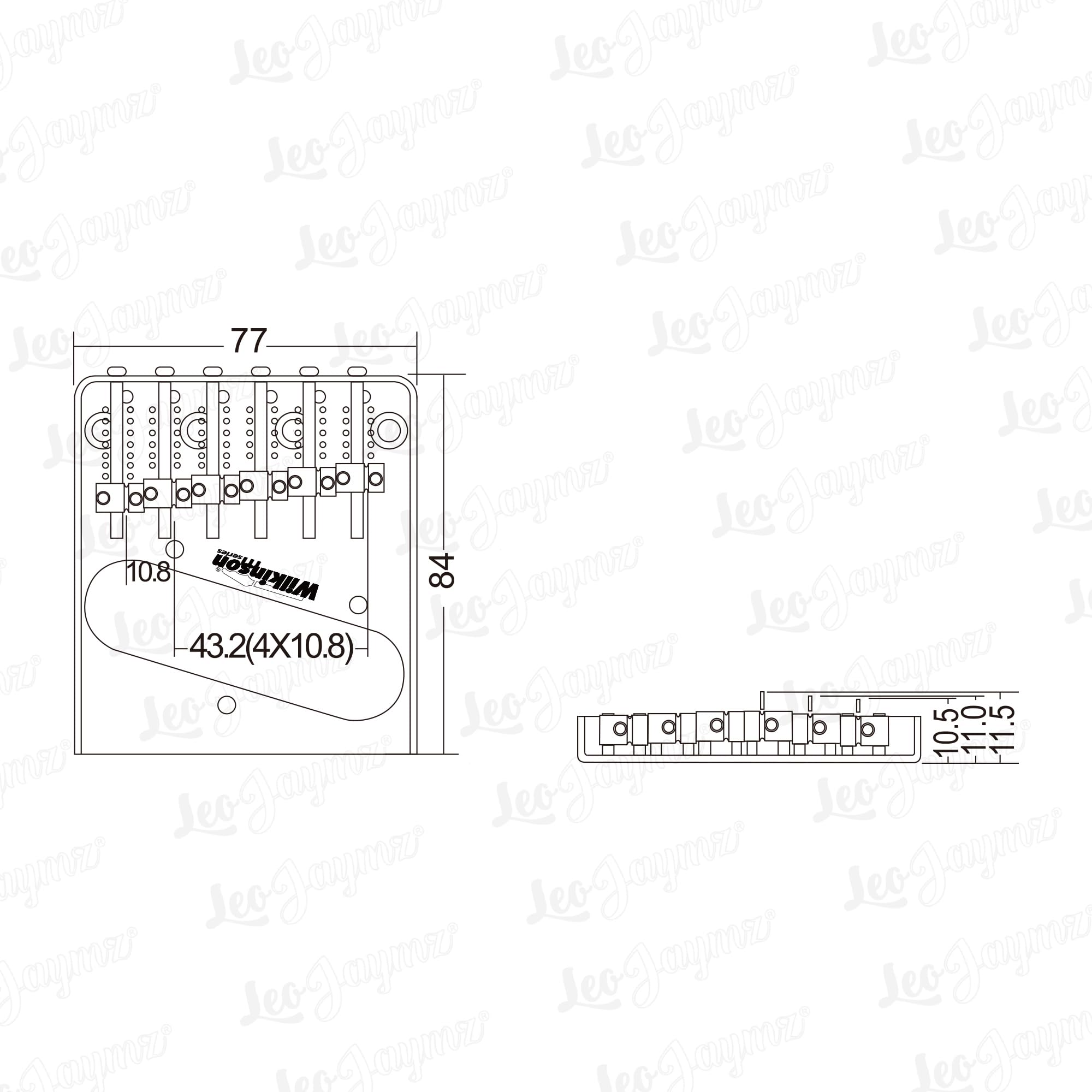 Wilkinson 2-1/8 inch(54mm) Telecaster Guitar Bridge WOT02 Tele Brass 6 saddles Fixed Bridge for American TL Style Electric Guita