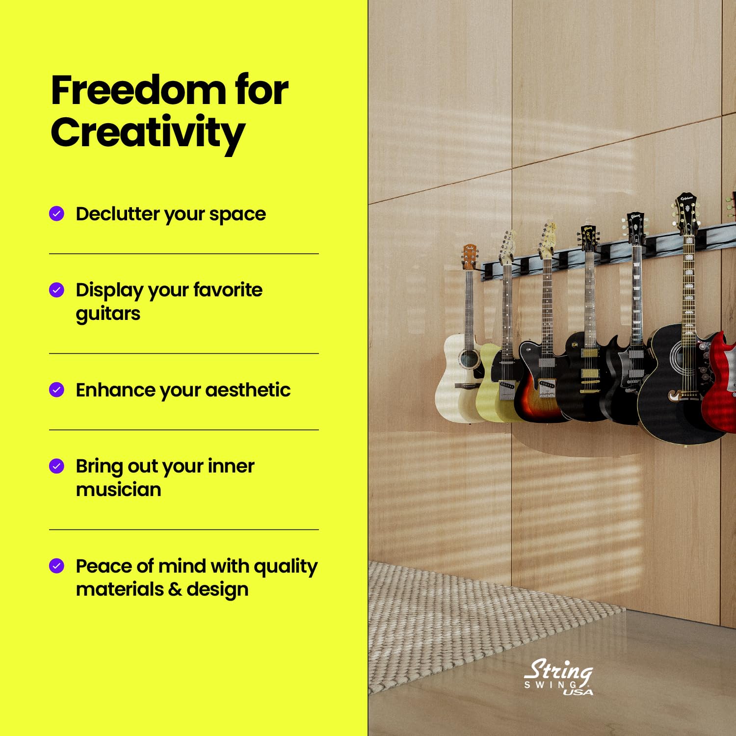 String Swing Guitar Wall Rack, Guitar Stand Mulitple Guitars, Hanging Guitar Stand for Acoustic & Electric Guitars, 10 Heavy Dut