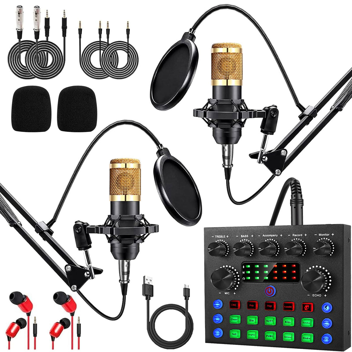 Alpowl Podcast Equipment Bundle For 2, Audio Interface With Cardioid Designer Bm800 Mic For Gamer And All-In-One Dj Mixer, Perfe