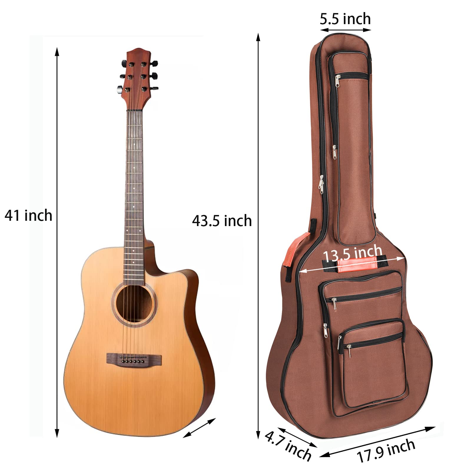 Bekith Acoustic Guitar Bag 40 41 42 Inches, 6 Pockets Guitar Case Waterproof Oxford Cloth Thick Sponge Pad, Dual Adjustable Shou