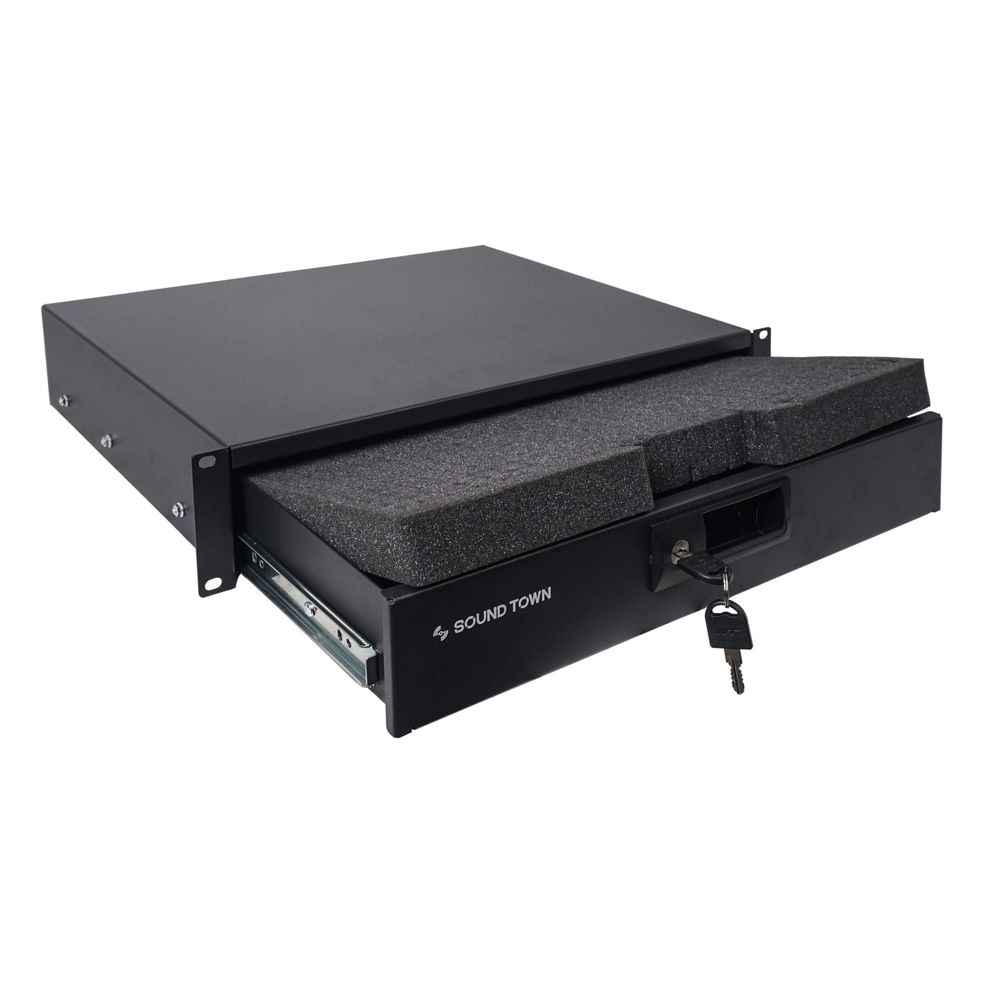 Sound Town 19-inch 2U Locking Rack Drawer, with Protection Foam (STRD-2D)