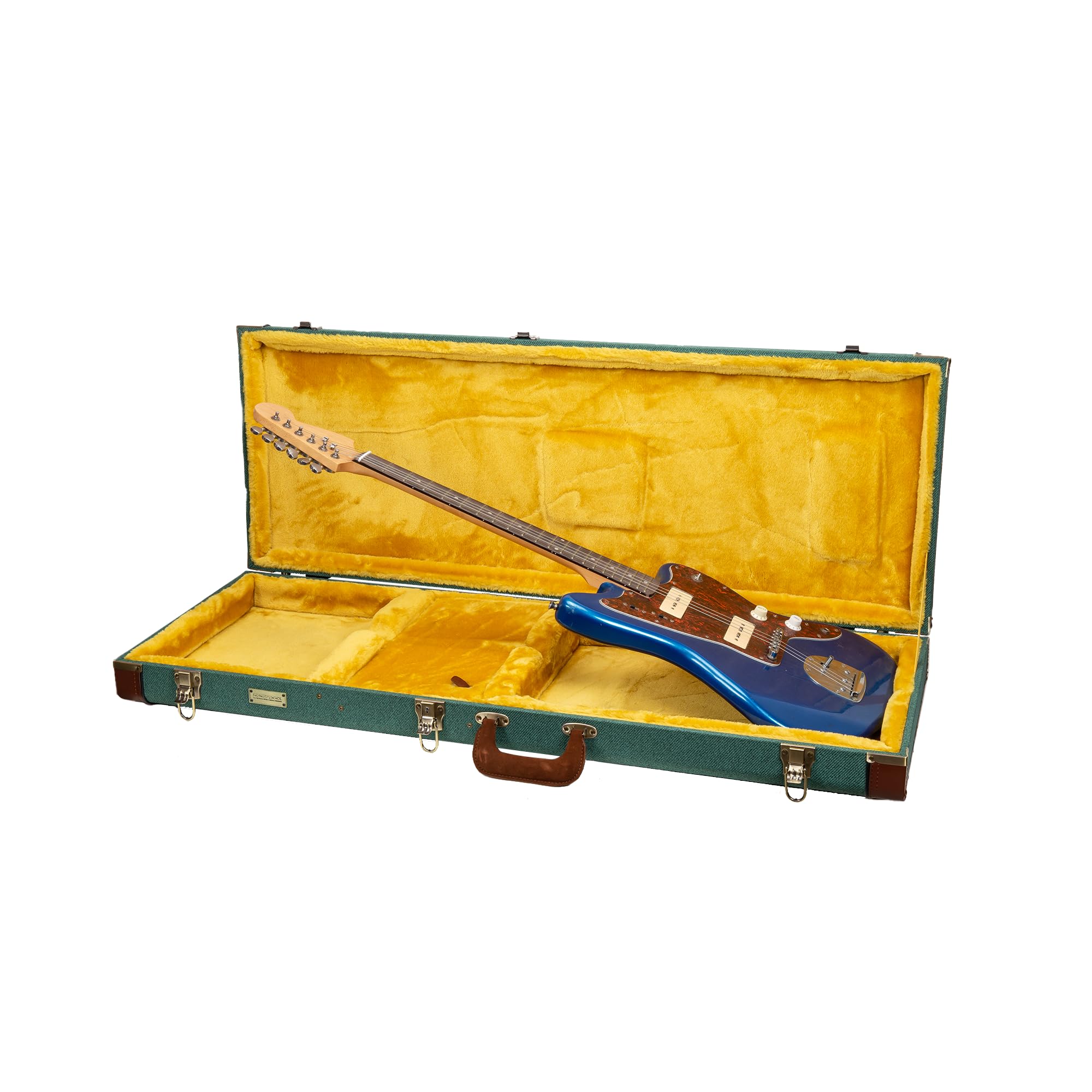 Crossrock Master Series Jazzmaster/Jaguar Style Electric Guitar Case | Malachite Blue Tweed Exterior, Re-Engineered Wooden Shell
