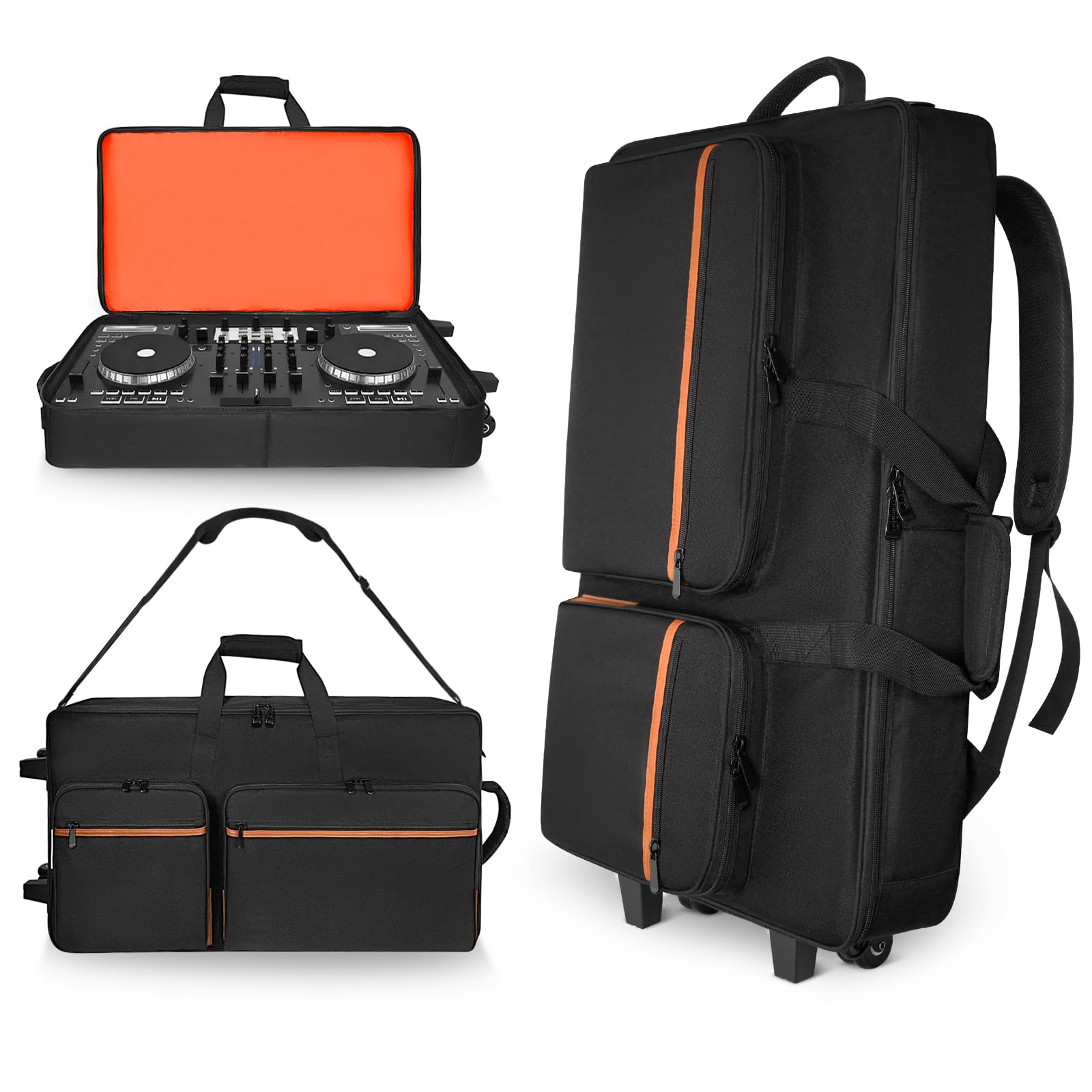 ORKELS Rolling DJ Controller Case for DDJ-400/800/1000/FLX4/FLX2/REV7/REV5/GRV6, 29    Waterproof Travel Bag for DJ Equipment, 9