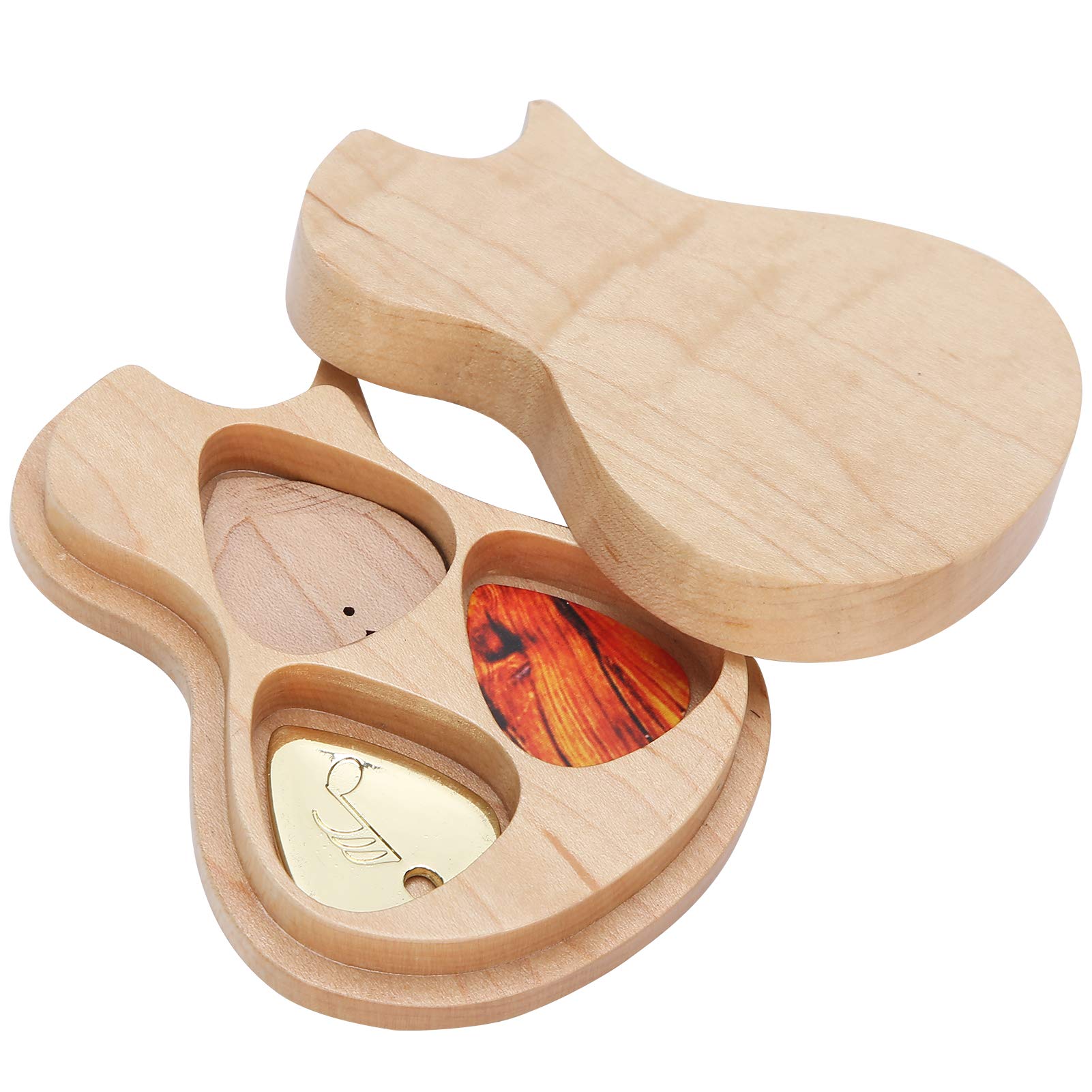 Guitar Pick Box,Maple Solid Wood Box Guitar Pick Holder With 3 Picks Guitarist Gifts Musical Instrument Accessories