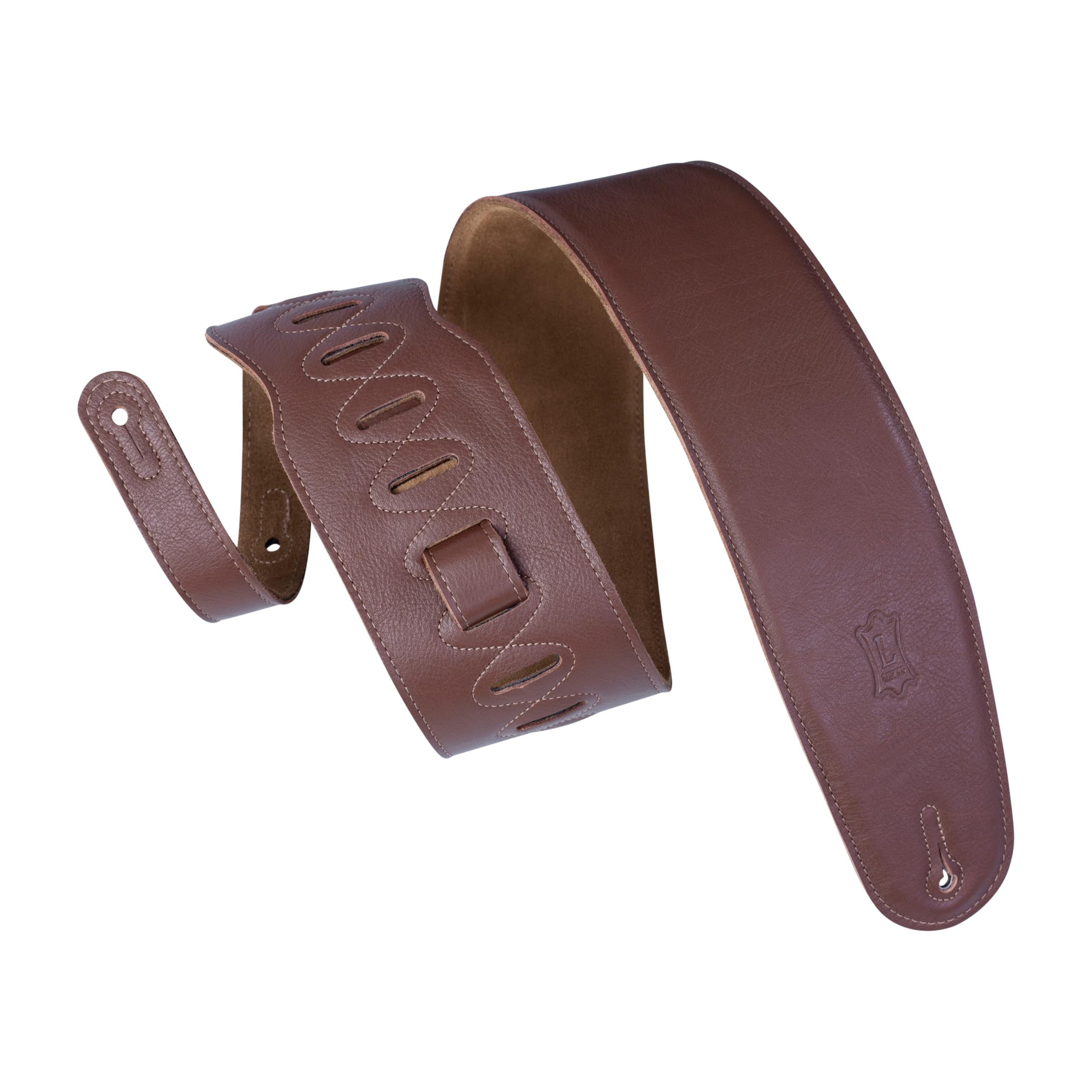 Levys Leathers 3.5 Genuine Garment Leather Bass Guitar Strap with Foam Padding and Suede Backing, Brown (M4GF-BRN)