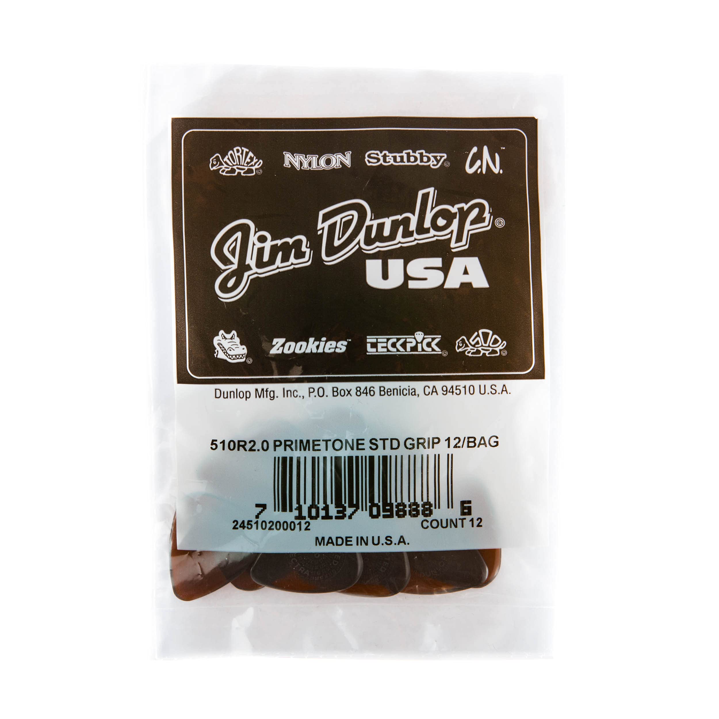 Jim Dunlop Primetone Standard 2.0mm Sculpted Plectra with Grip - 12 Pack (510R2.0)