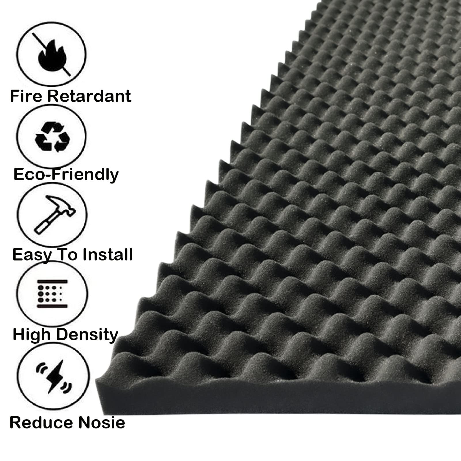 KTOESHEO 4 PCS Acoustic Panels,48''X24''X2'' Egg Crate Foam Soundproof Foam Wall Panels,High Density Fireproof Noise Cancelling