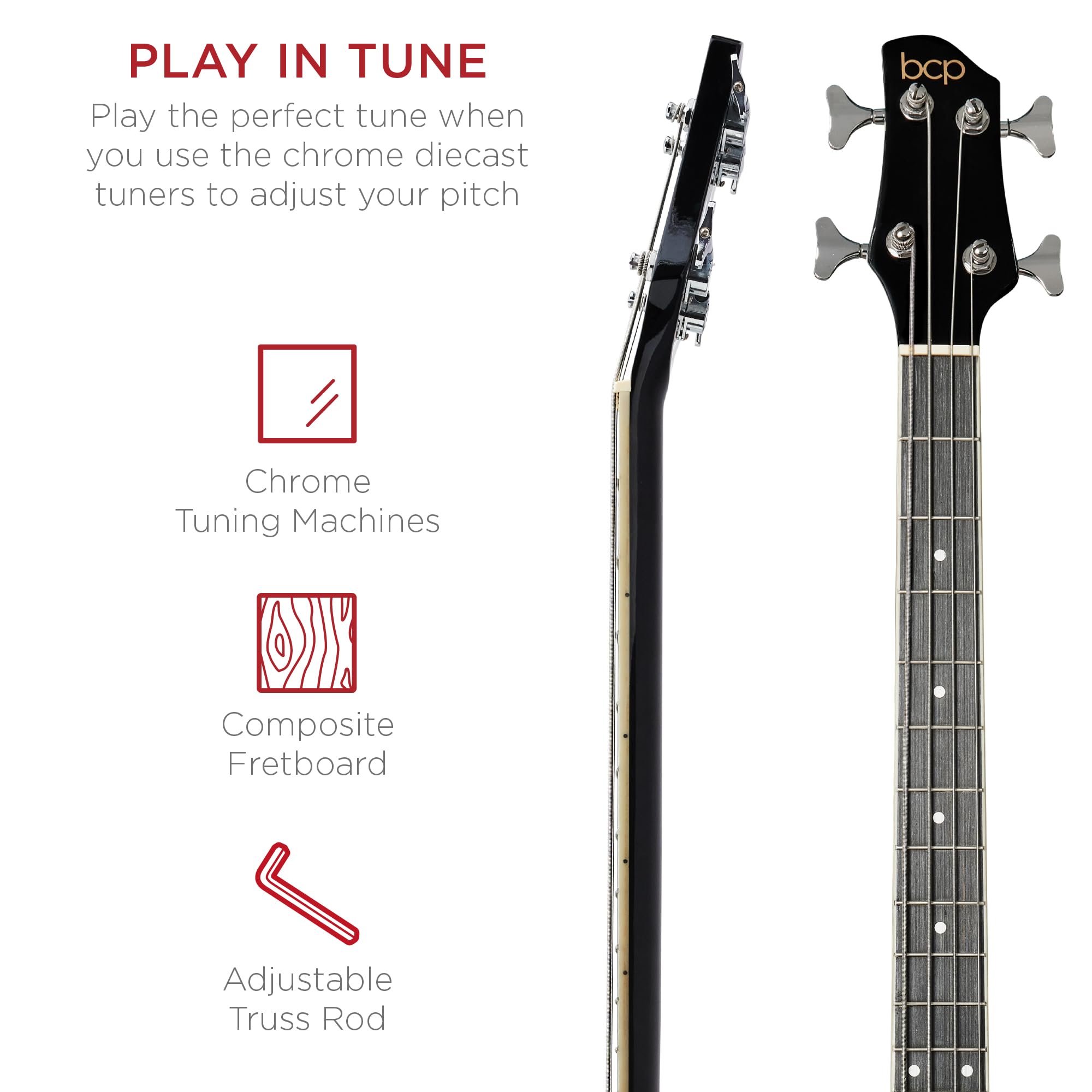 Best Choice Products Acoustic Electric Bass Guitar, Full Size 4 String, Fretted Bass Guitar w/Padded Gig Bag - Vintage Sunburst