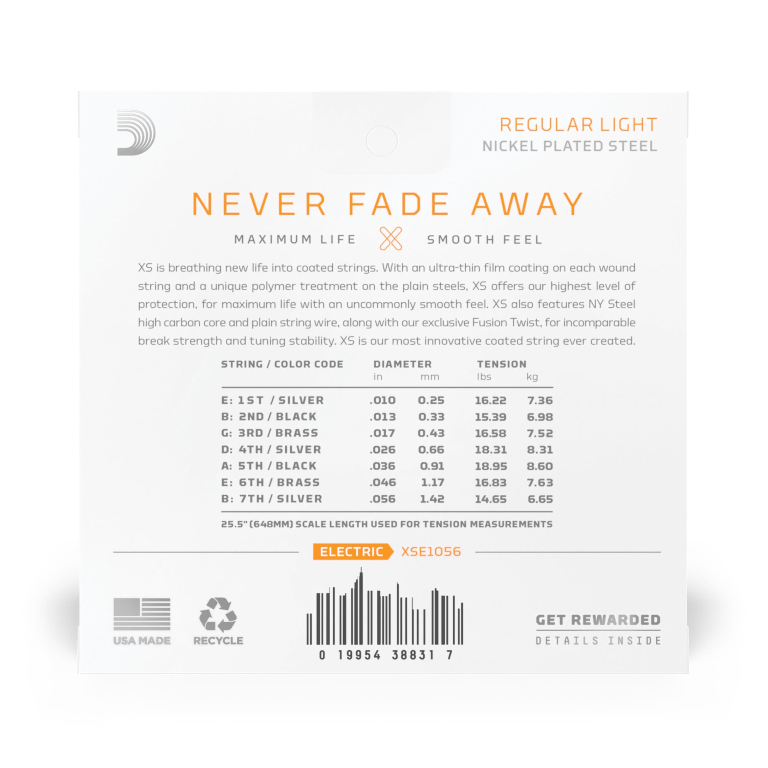 D'Addario Guitar Strings - XS Nickel Coated Electric Guitar Strings - XSE1056 - Maximum Life with Smooth Feel & Exceptional Tone