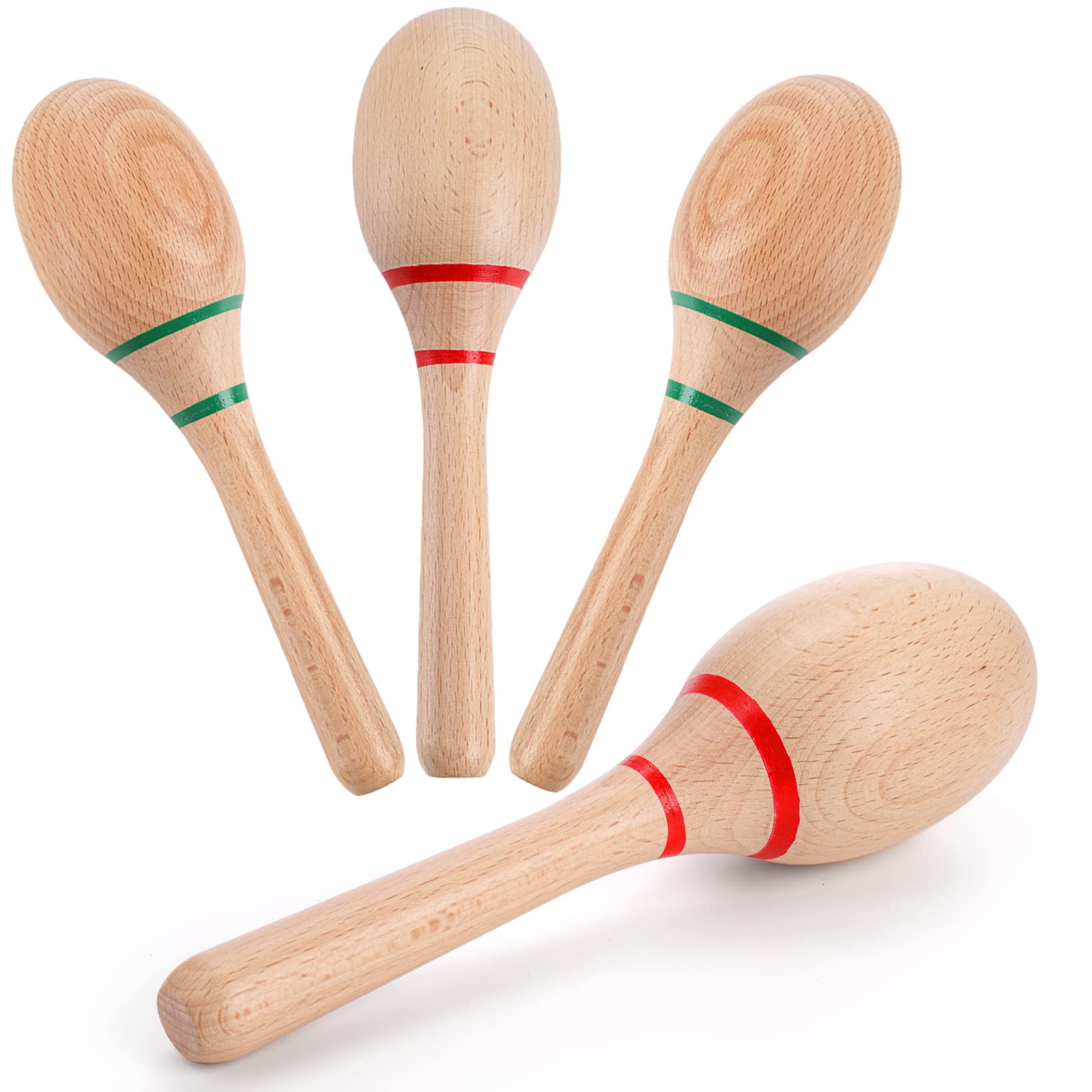Foraineam 4 Pieces Maracas 8 inch Wooden Hand Percussion Rattles, Beech Wood Rumba Shakers Noisemaker Party Favors Supplies Musi