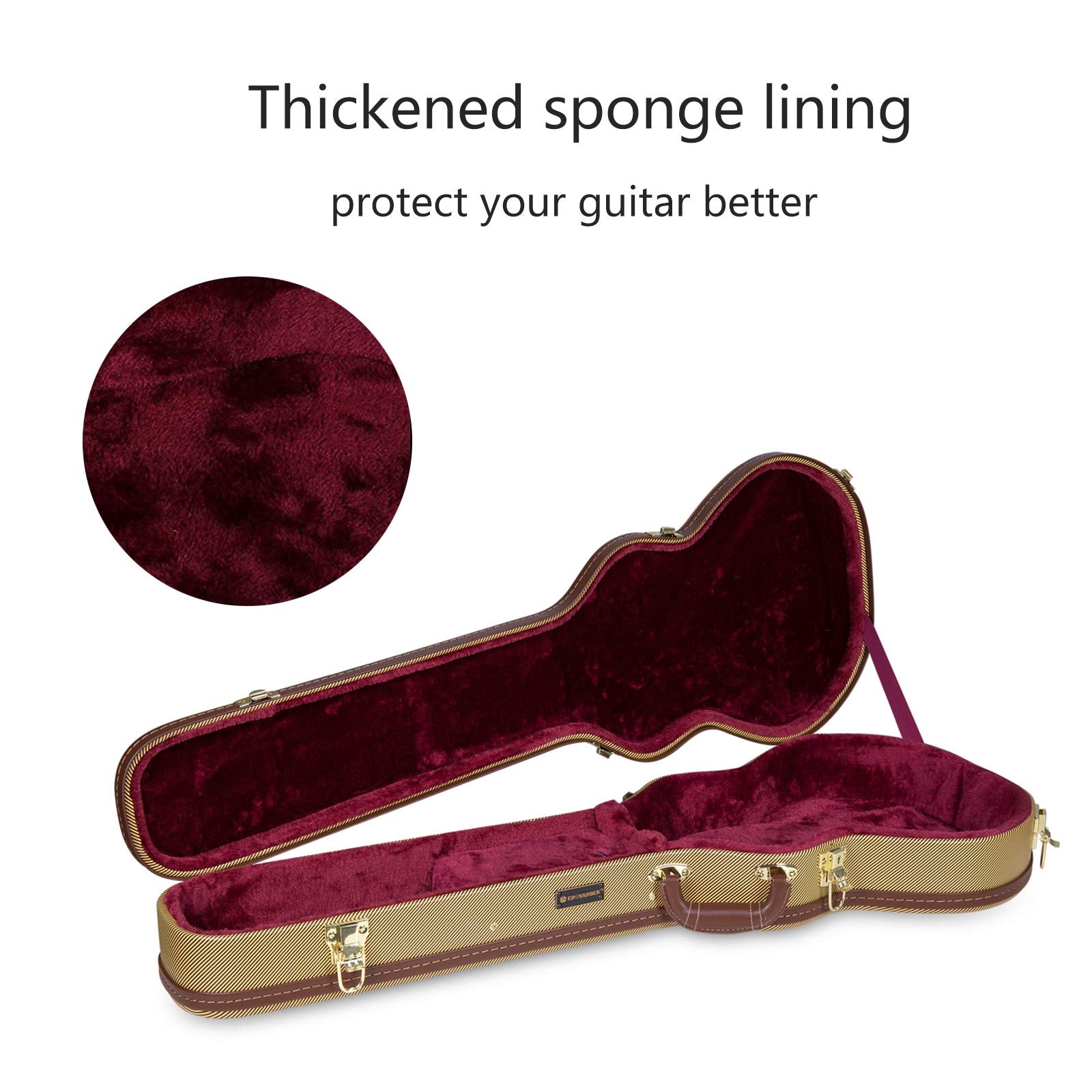 Crossrock Hardshell Arch Top Wood Case fits Les Paul Electric Guitars-Vinyl Tweed(CRW620LTW)