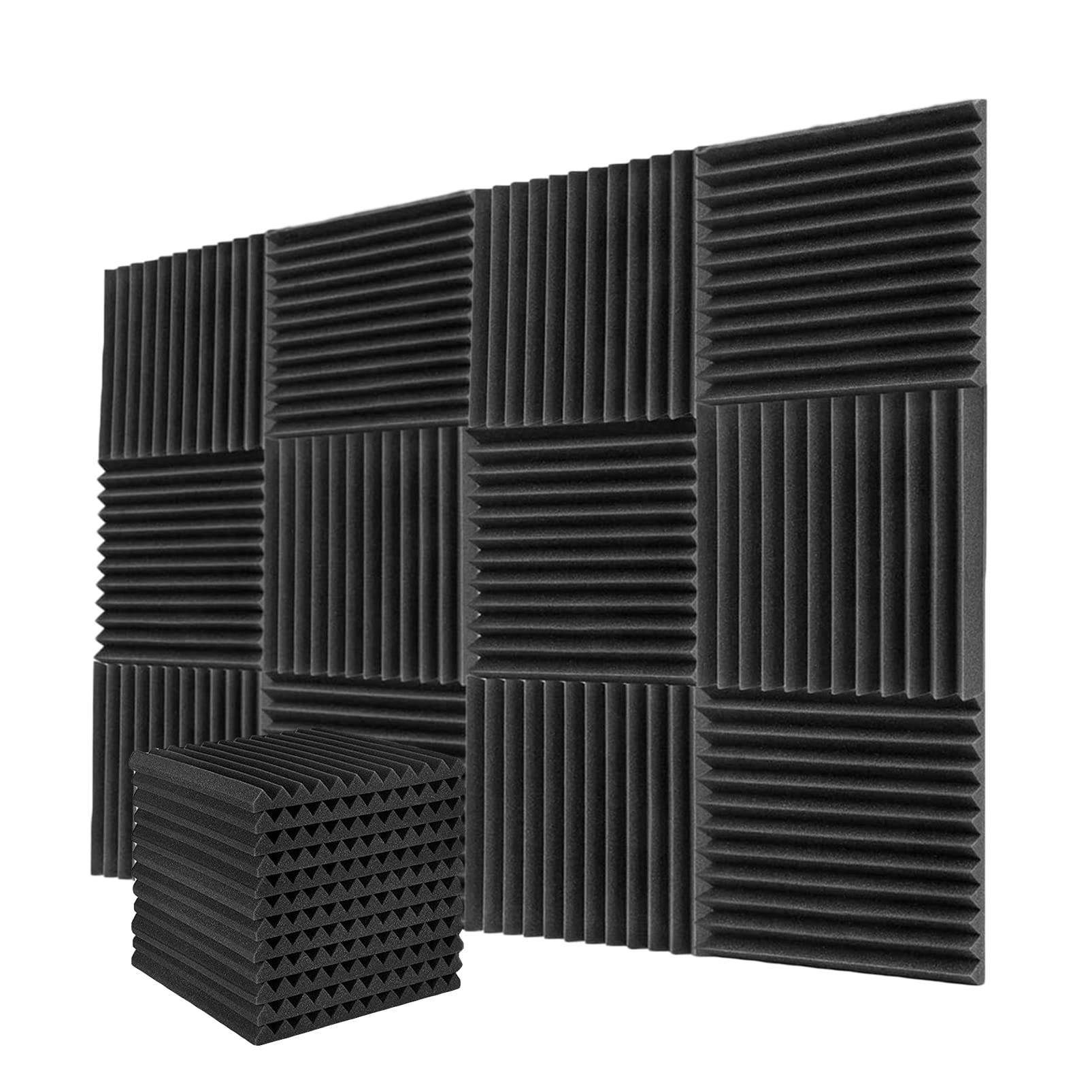 Ydhtdlhc 24 Pack 1'' X 12'' X 12'' Black Acoustic Wedge Studio Foam Sound Absorption Wall Panels (Black)
