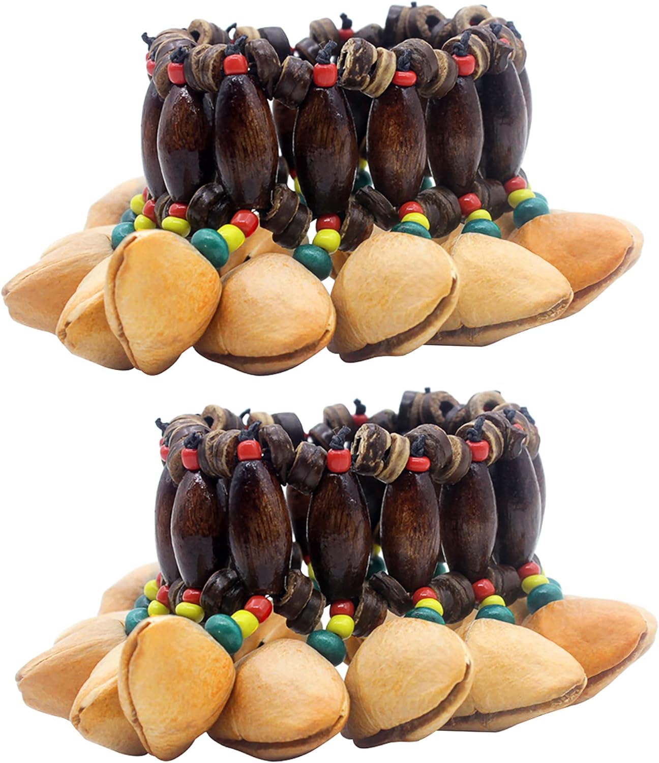 Vilihkc 2 PCS African Tribal Style Nuts Handbell Seed Rattle Bracelet Anklet Natural Percussion Accessories Musical Instrument