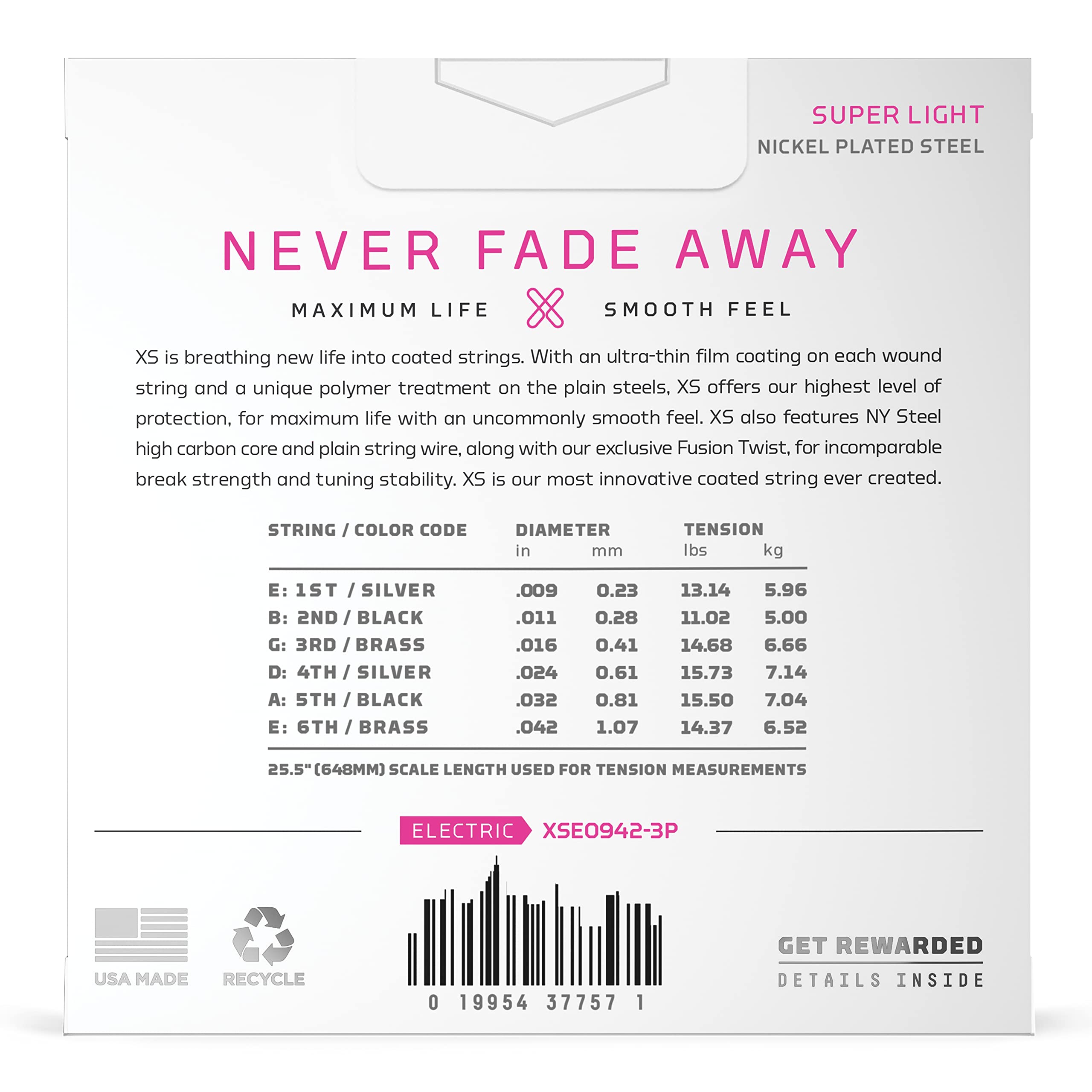 D'Addario Guitar Strings - XS Nickel Coated Electric Guitar Strings - XSE0942-3P - Maximum Life with Smooth Feel & Exceptional T