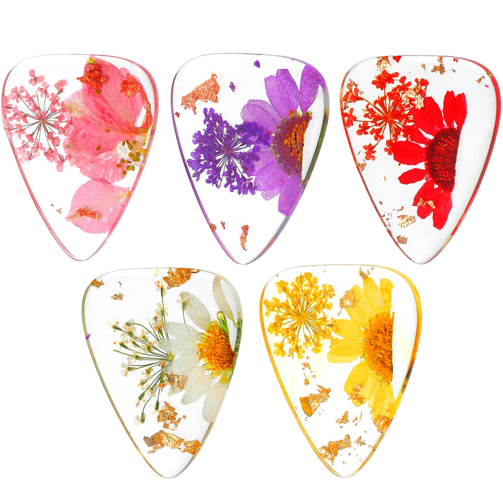 5 Pieces Flower Guitar Picks Dried Flower Resin Guitar Picks Handmade Plectrums Stylish Colorful Guitar Plectrums Floral Bass Pi