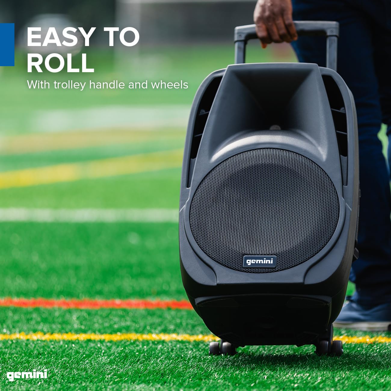 Gemini Sound ES-15TOGO Wireless Portable Bluetooth Streaming Professional DJ PA System Trolley Active 800 Watts Speaker with Dua