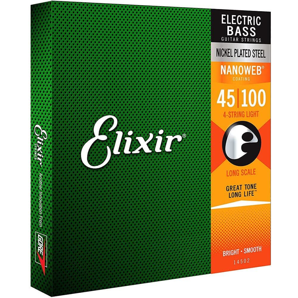 Elixir Strings Nickel Plated Steel 4-String Bass Strings W Nanoweb Coating, Long Scale, Light (.045-.100)
