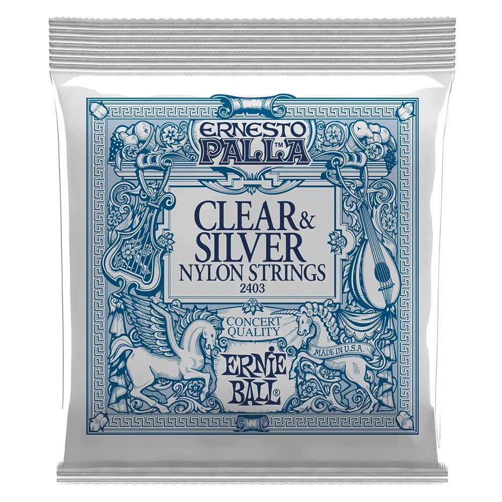 Ernie Ball Ernesto Palla Clear & Silver Tie-On Nylon Classical Guitar Strings, 28-42 Gauge (P02403)