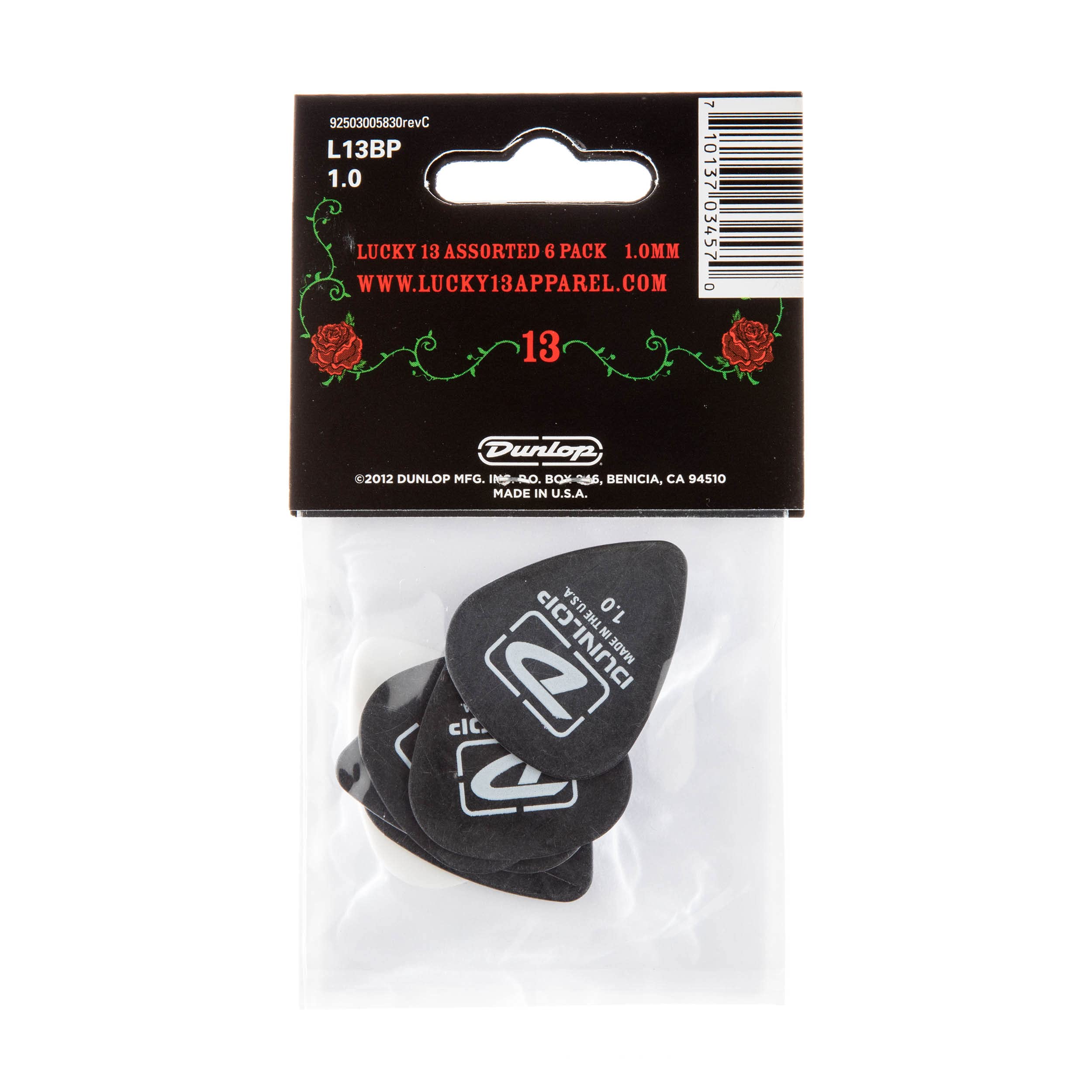 Dunlop L13BP1.0 Lucky 13 Picks, Assorted, 1.0mm, 6/Player's Pack