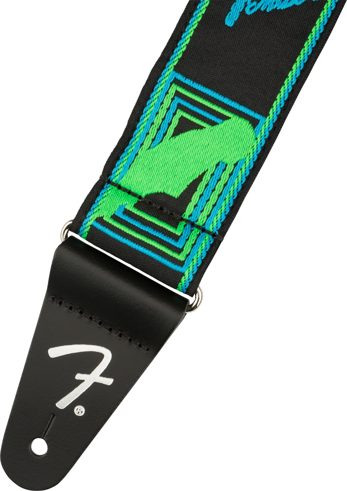 Fender Neon Monogrammed 2-Inch Guitar Strap - Blue and Green Bundle with Strap Blocks and Picks