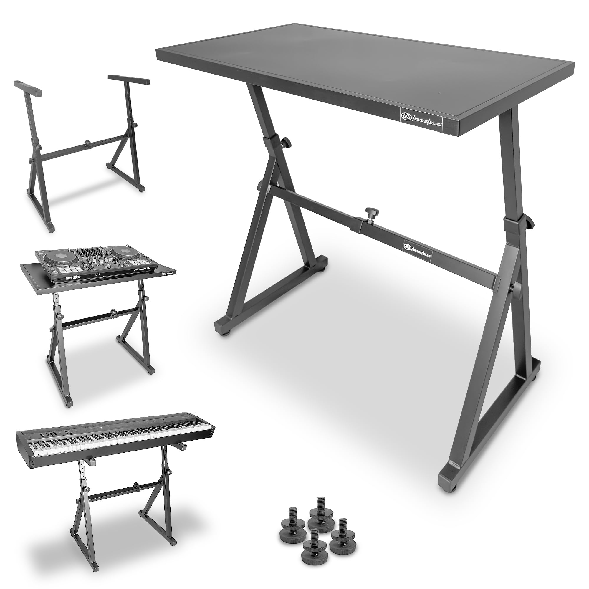 AxcessAbles Adjustable Piano Keyboard Stand and DJ Controller Desk - Removable 36x19.4 Steel Tabletop, Height Adjustable Music W