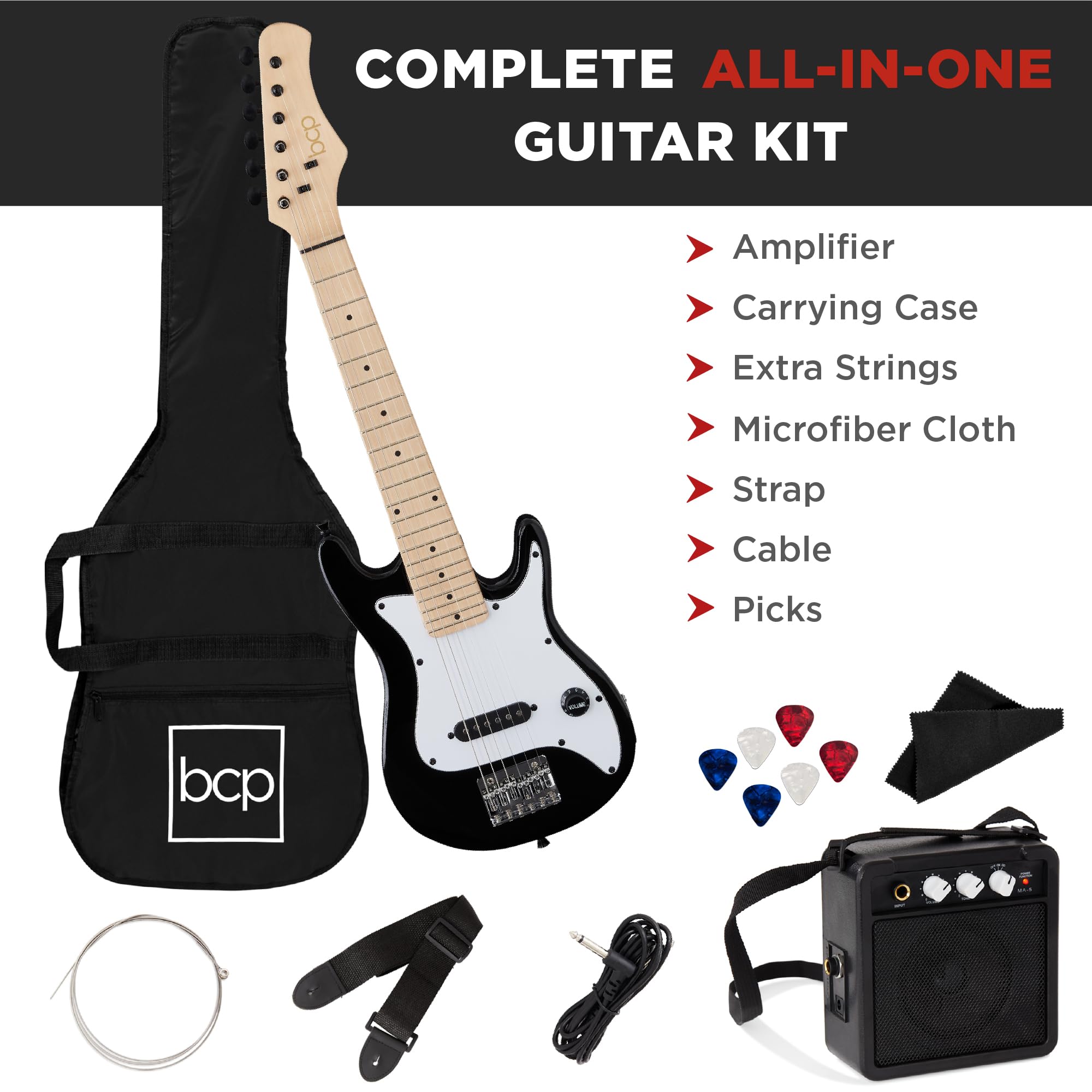 Best Choice Products 30in Kids Electric Guitar Beginner Starter Kit w/ 5W Amplifier, Strap, Gig Bag, Strings, Picks - Black