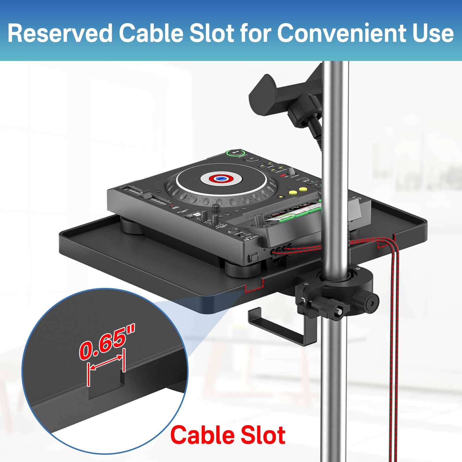 Universal Microphone Stand Tray with Phone Holder, Adjustable Mic Stand Tray Shelf Clamp On Utility Shelf - 8.7'' x 6.5'' Music