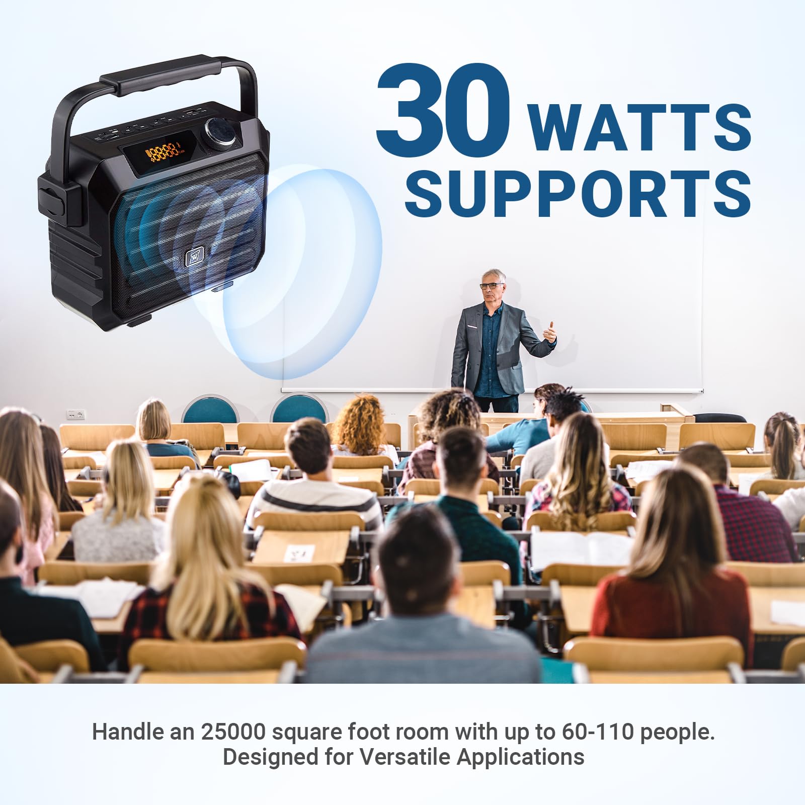 WinBridge Wireless Voice Amplifier for Teachers, 30W Portable PA System with UHF Headset Microphone & Bluetooth Speaker, for Cla