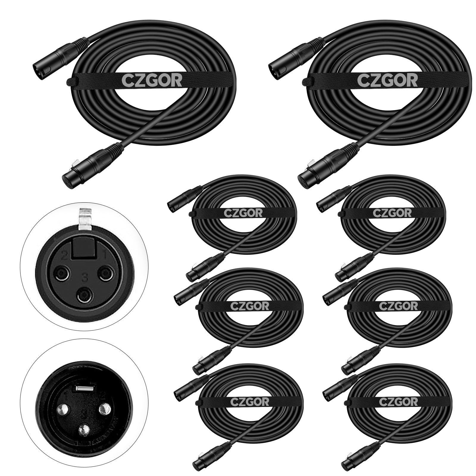 DMX Cable 10 ft, 8 Pack Flexible 3 Pin DMX Cable Pack XLR Male to Female Lighting Wire Cable for Stage Signal Connection