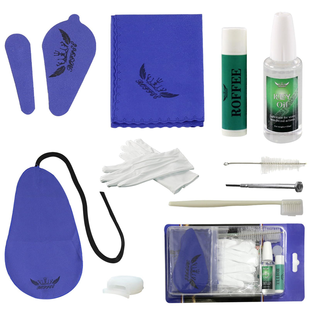 Clarinet Cleaning Cleaner Care Maintenance Kit - Clarinet Cleaning Kit: Key Oil, Cork Grease, Swab, Cleaning Cloth, Thumb Rest,