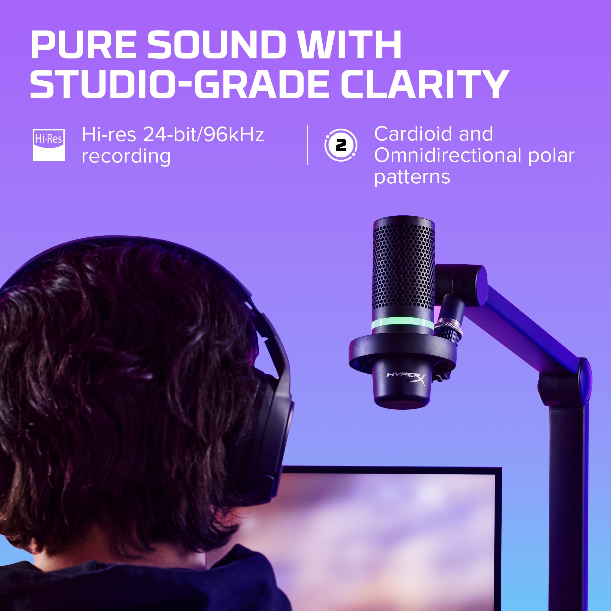 HyperX DuoCast - RGB USB Condenser Microphone for PC, PS5, PS4, Mac, Low-profile Shock Mount, Cardioid, Omnidirectional, Pop Fil