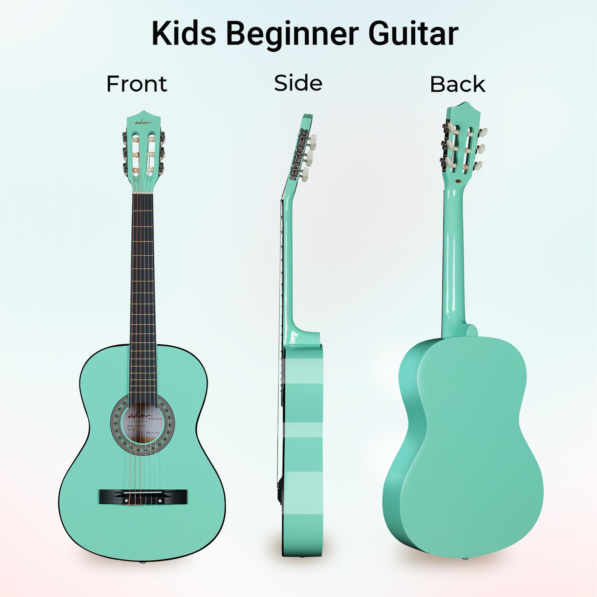 ADM Beginner Acoustic Classical Guitar 38 Inch Nylon Strings Wooden Guitar Bundle Kit for Kid Boy Girl Student Youth Guitarra On