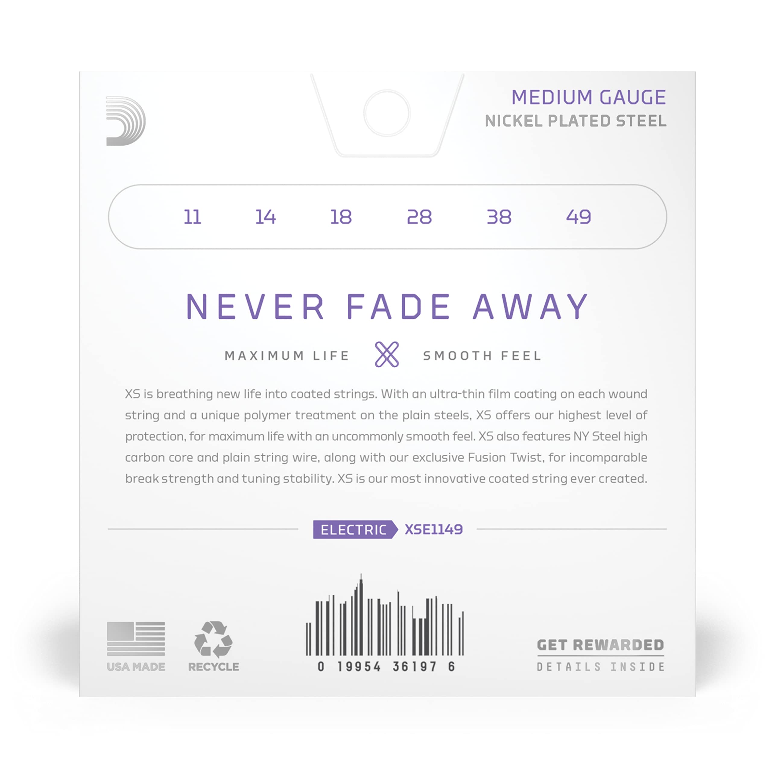 D'Addario Guitar Strings - XS Nickel Coated Electric Guitar Strings - XSE1149 - Maximum Life with Smooth Feel & Exceptional Tone