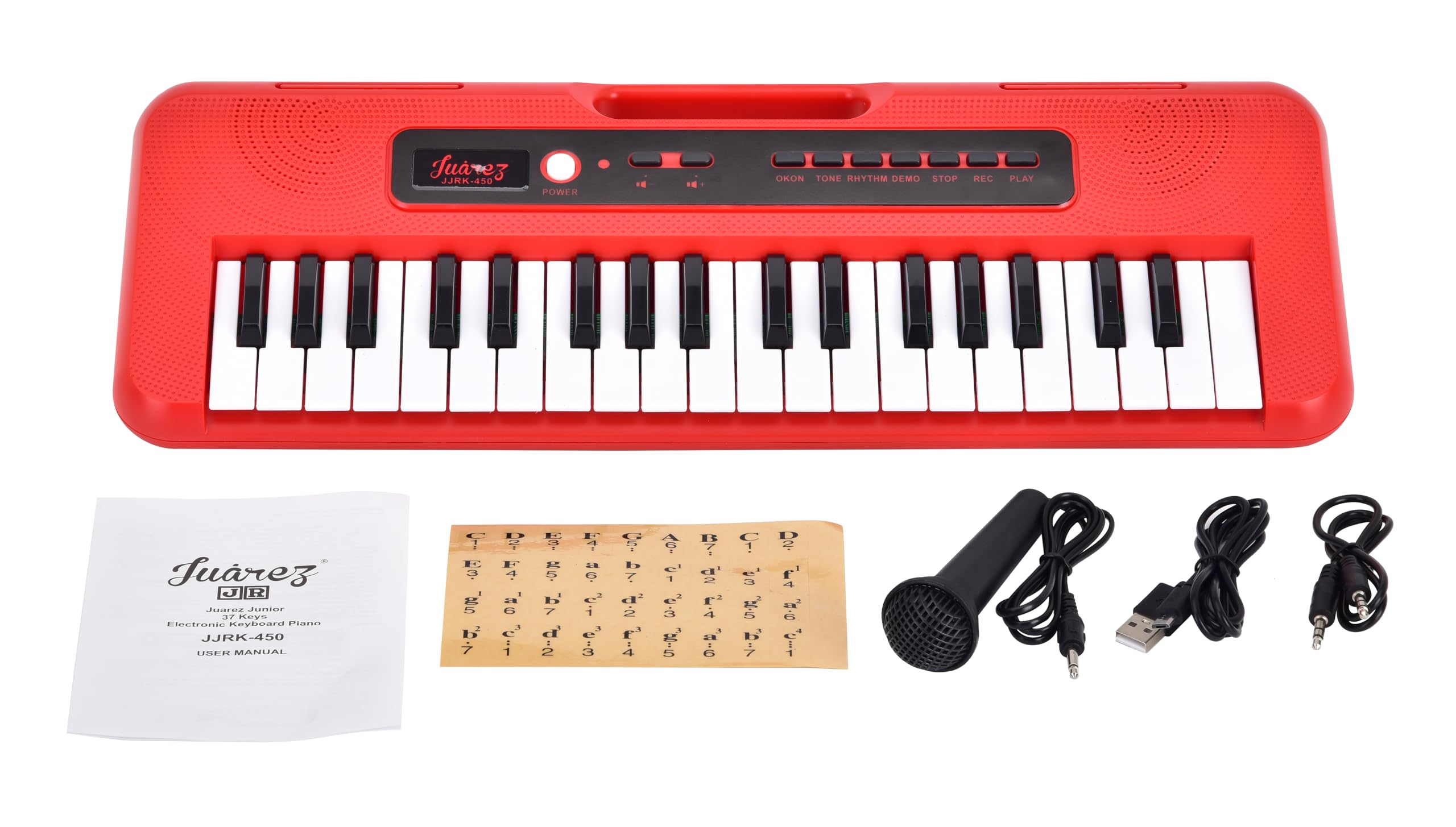 Juarez Junior 37 Keys Electronic Keyboard Piano Jjrk-450 With Microphone, Type-C Usb Power, Record & Playback, Okon Learning, Si