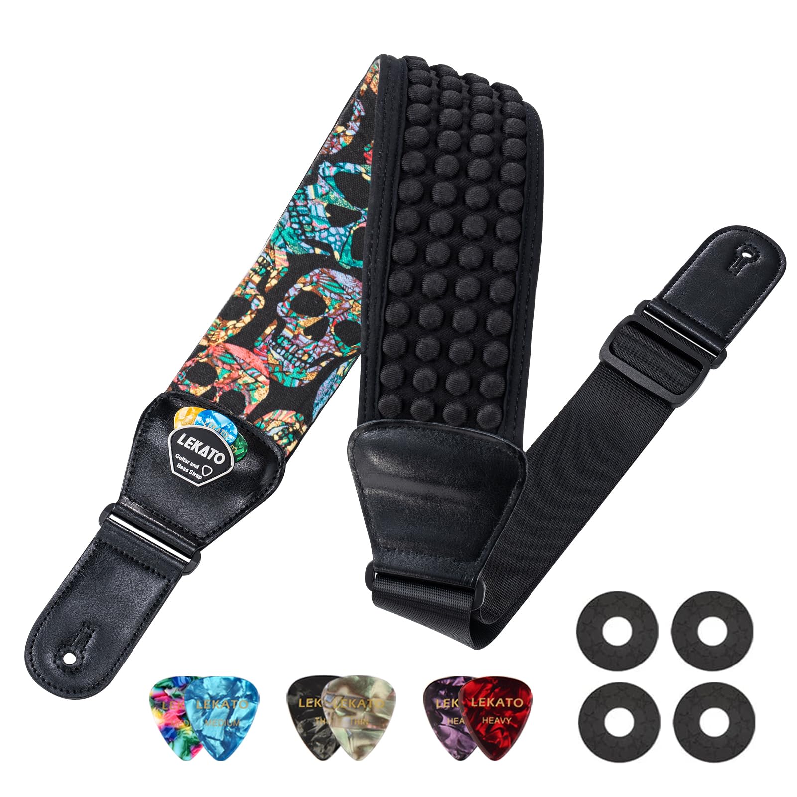 Lekato Guitar Bass Strap For Electric Guitar Bass, 3'' Wide Padded Guitar Strap Neoprene Pad With 3D Sponge Filling Adjustable L