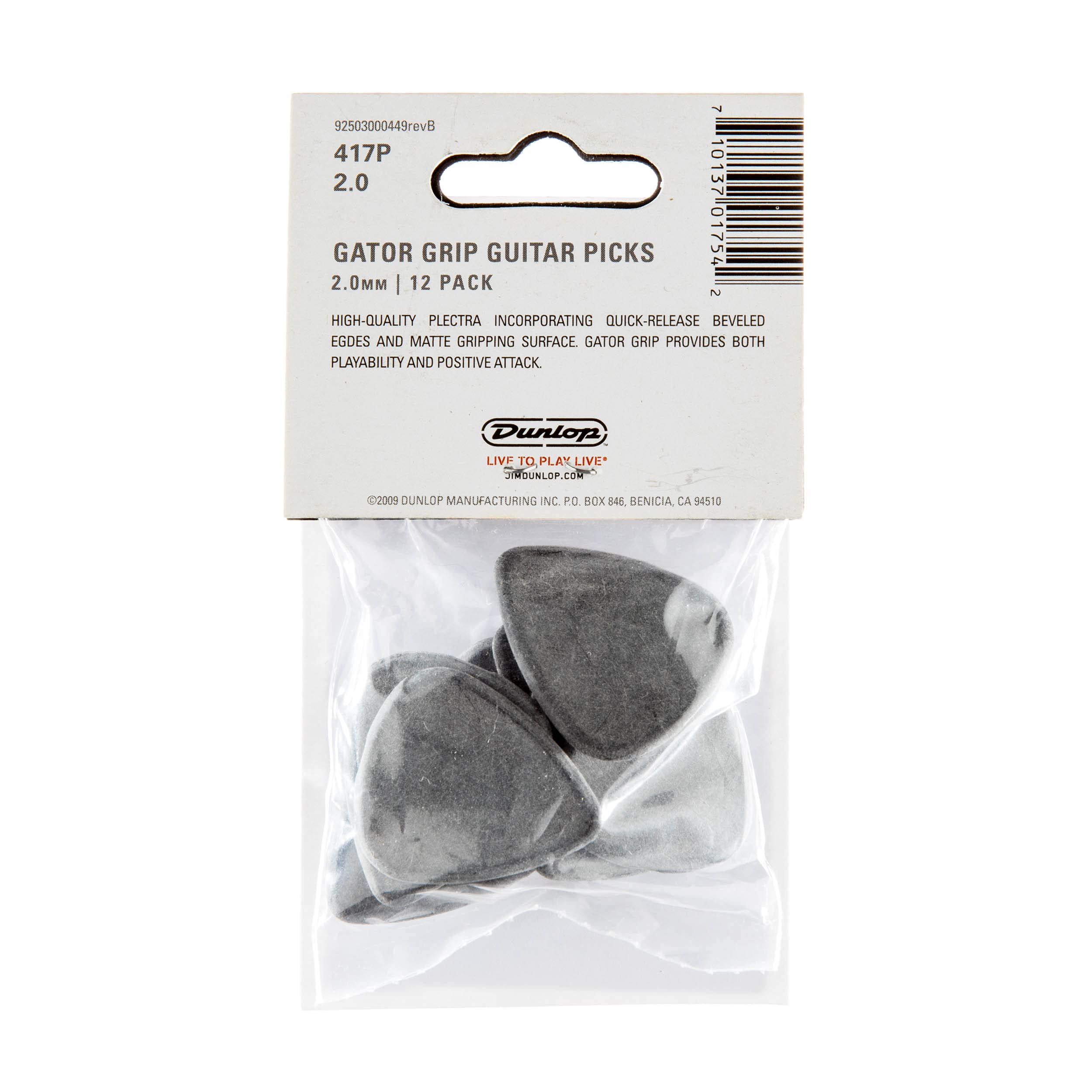 JIM DUNLOP Gator Grip Standard 2.0mm Black Guitar Picks