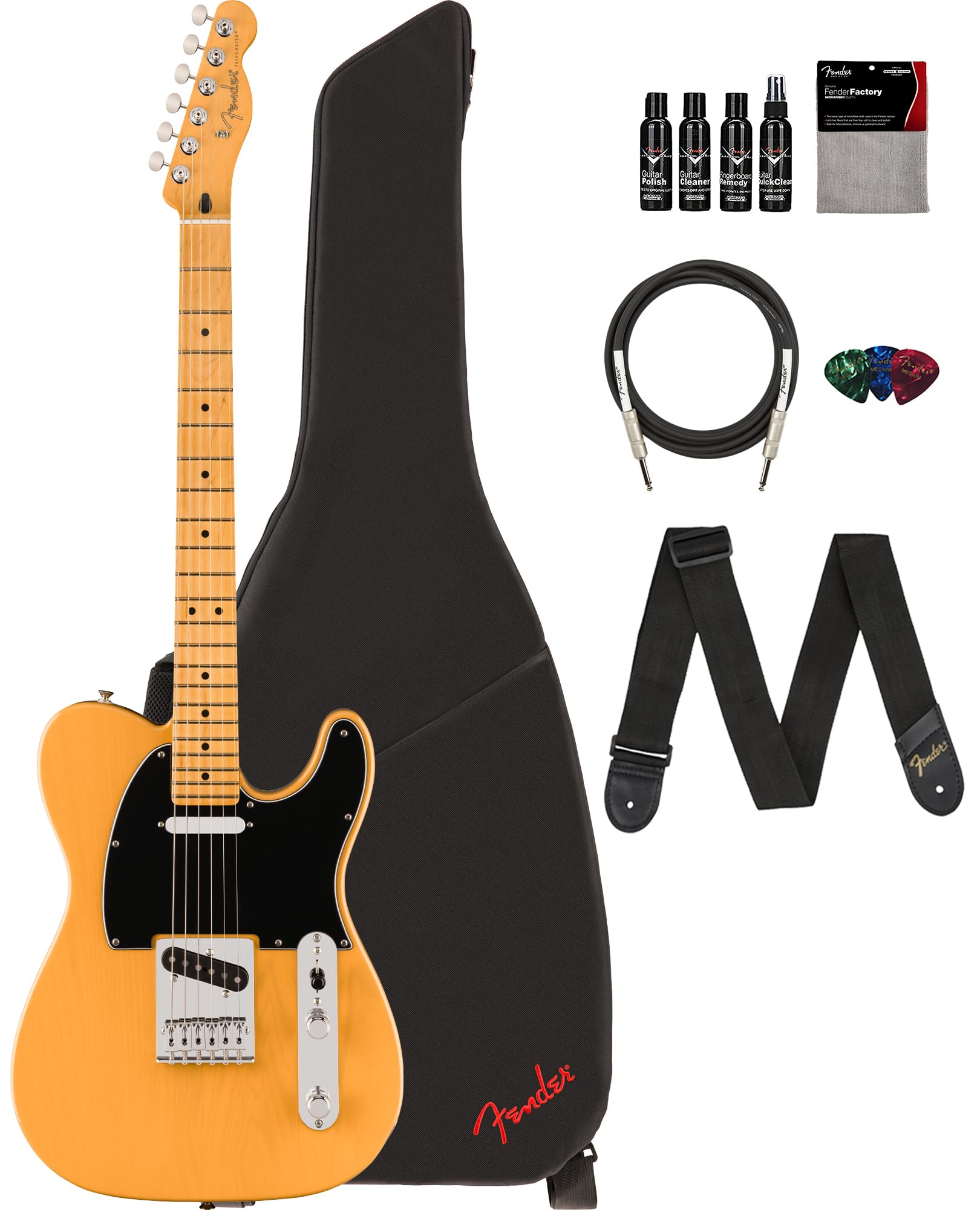 Fender Player Ii Telecaster - Butterscotch Blonde Bundle With Gig Bag, Strap, Cable, 3-Pack Picks And Guitar Cleaning Kit