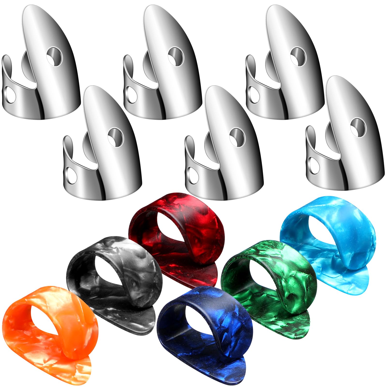 Shappy 12 Pcs Steel Finger Picks Set, Including Stainless Steel Finger Picks And Thumb Picks, Metal Finger Picks Adjustable Bass