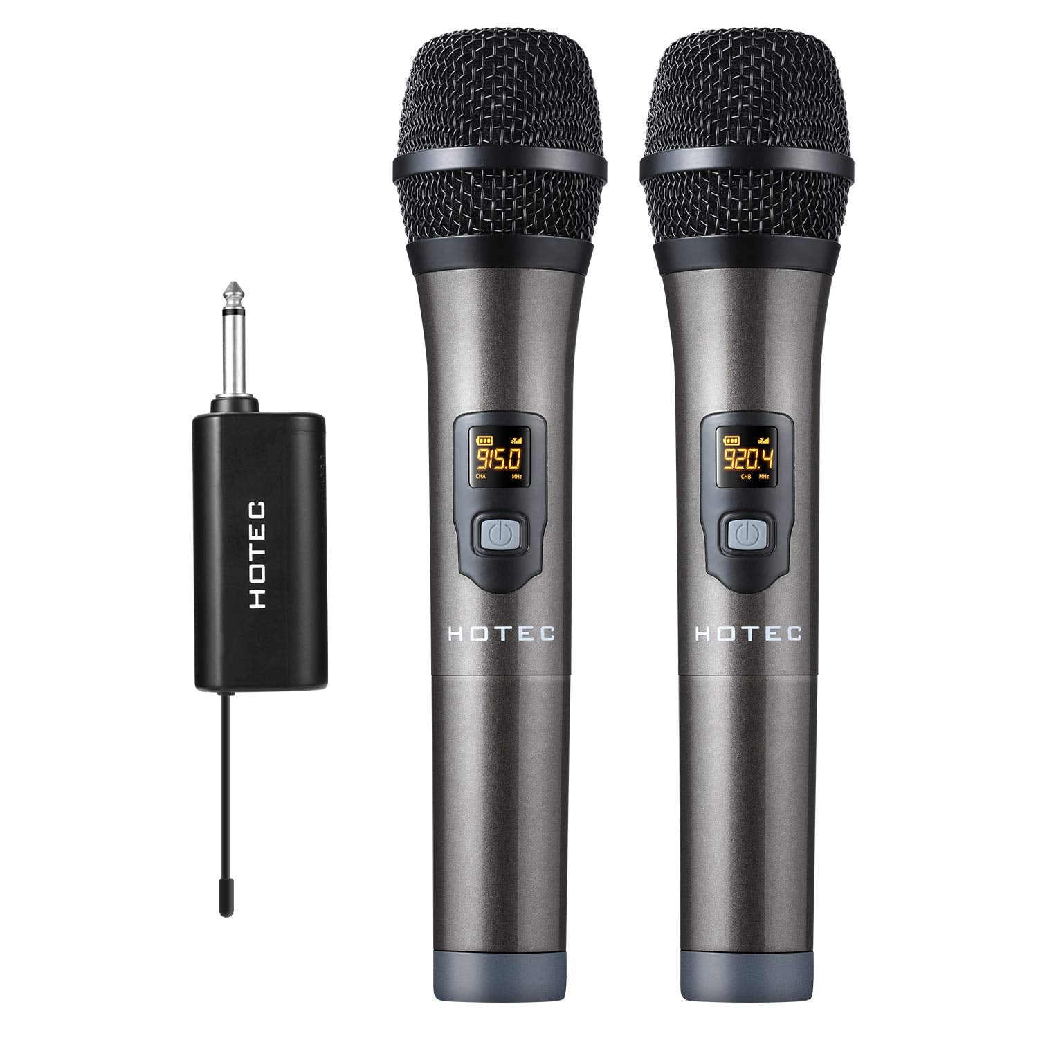 Hotec Uhf Wireless Dual Handheld Microphones With Rechargeable 1/4    Output Mini Portable Receiver For Live Performance Over Pa