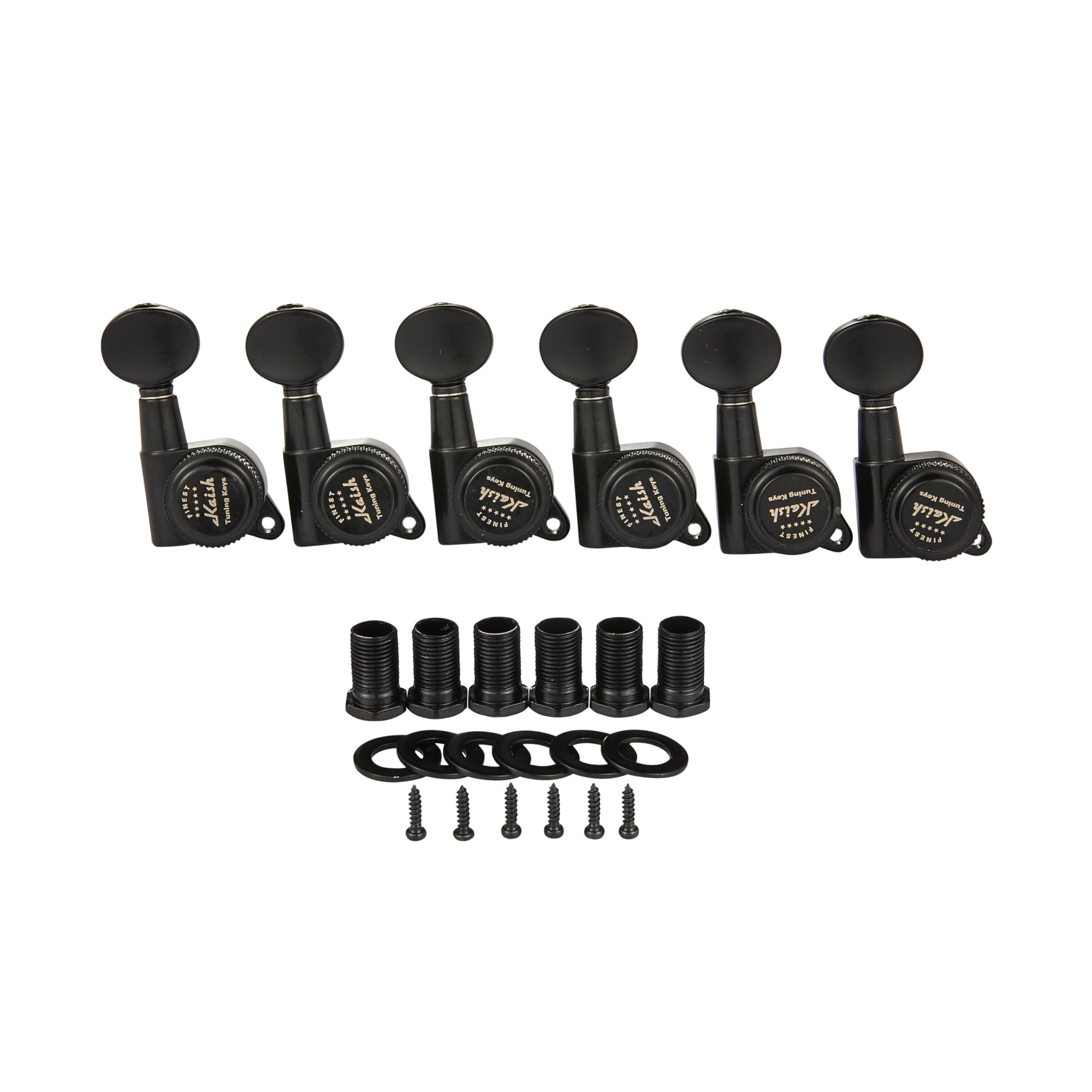 KAISH 6 Inline 18:1 Locking Tuners Tuning Keys Guitar Locking Tuning Machines with Mini Oval Buttons for Strat/Tele/Electric Gui